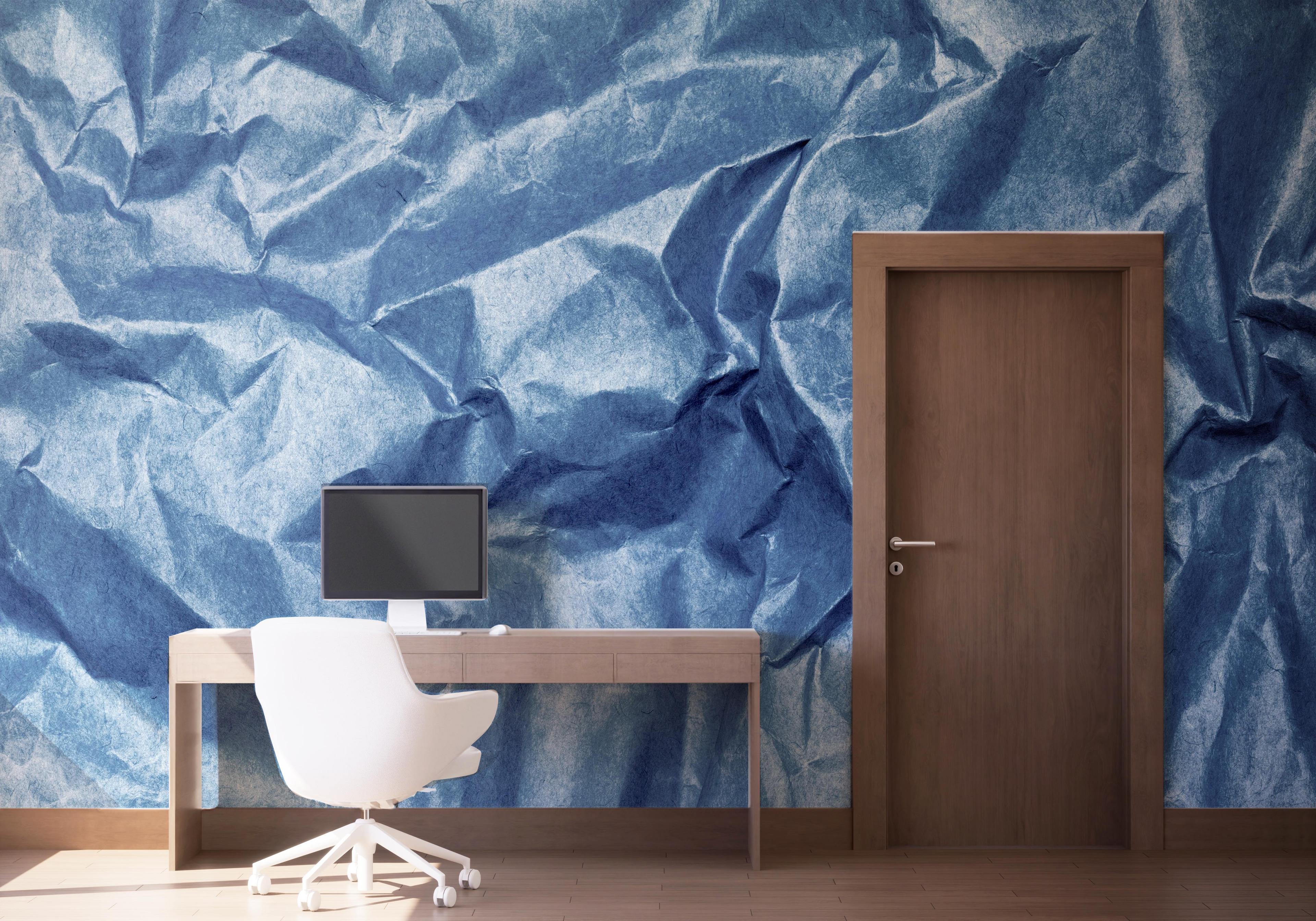 Fototapet Blue Crumpled Sheet mockup 1