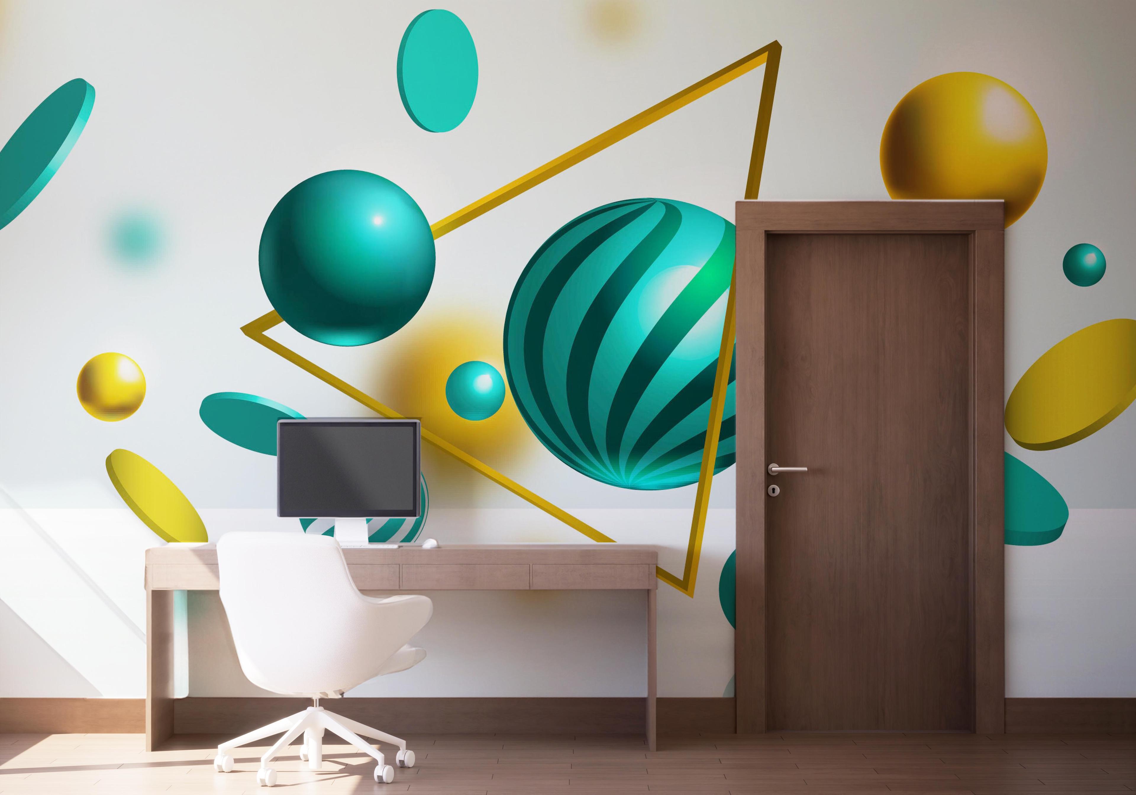 Fototapet Floating Green Balls mockup 1