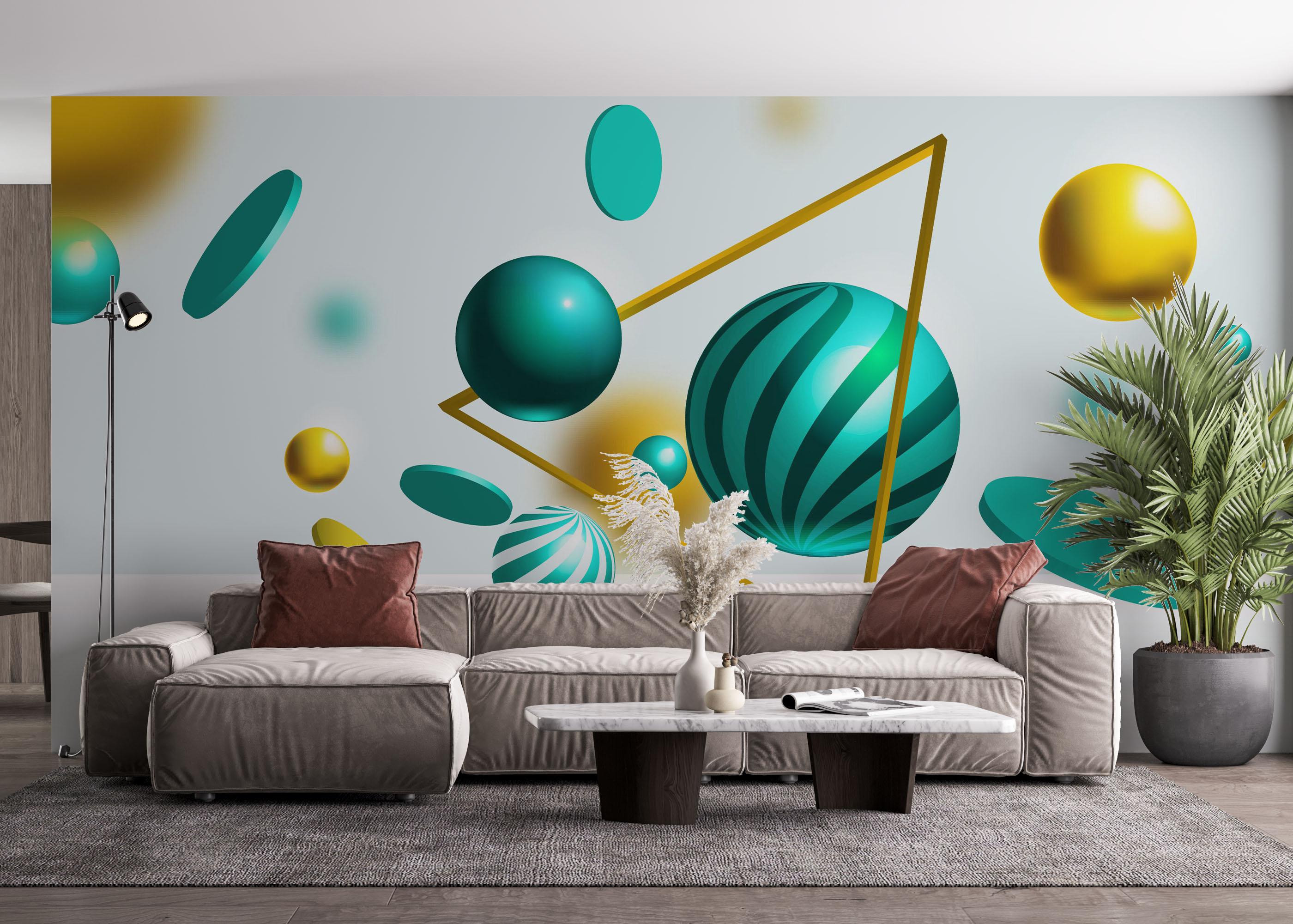 Fototapet Floating Green Balls mockup 4