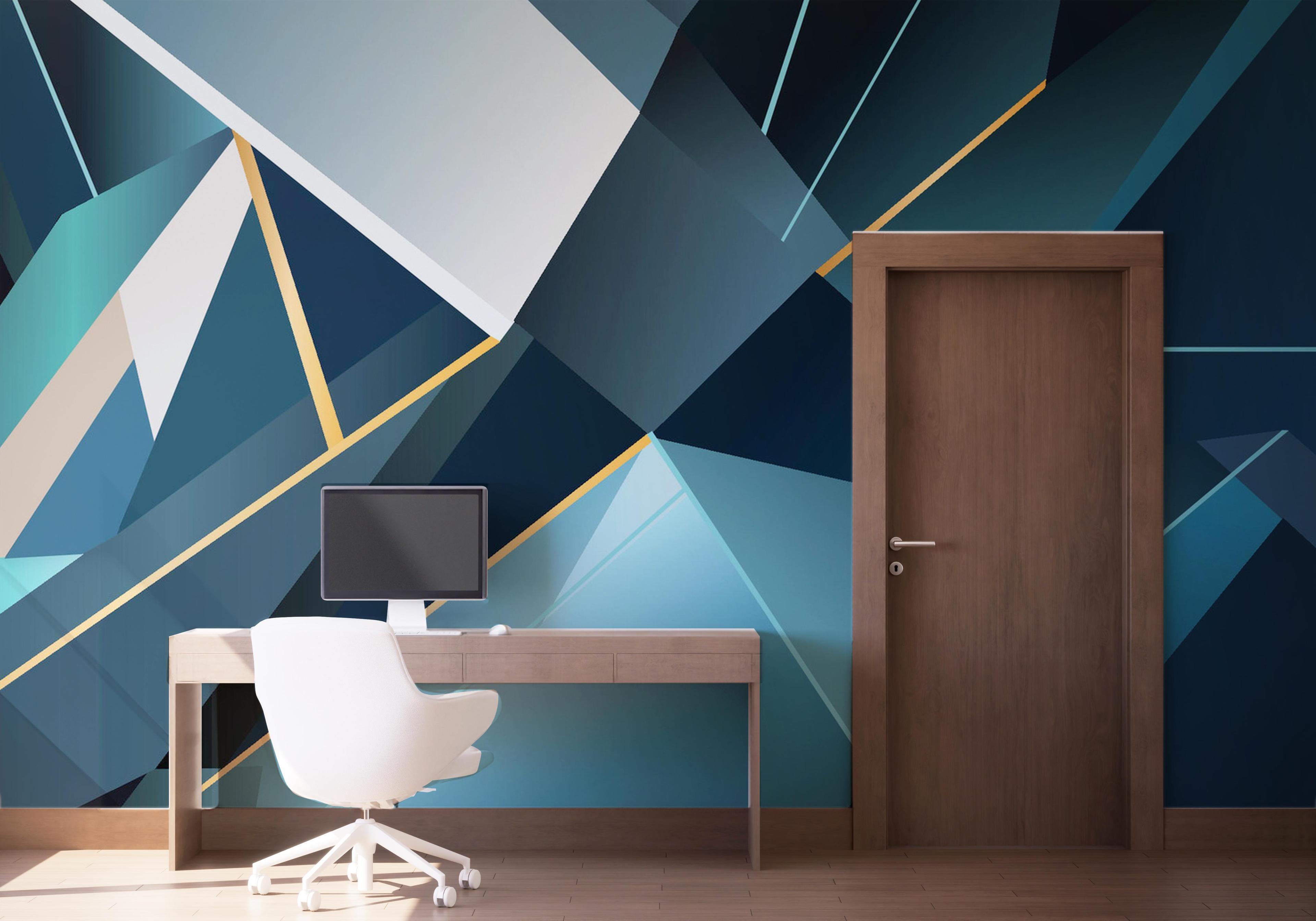 Fototapet Blue Triangle Art mockup 1