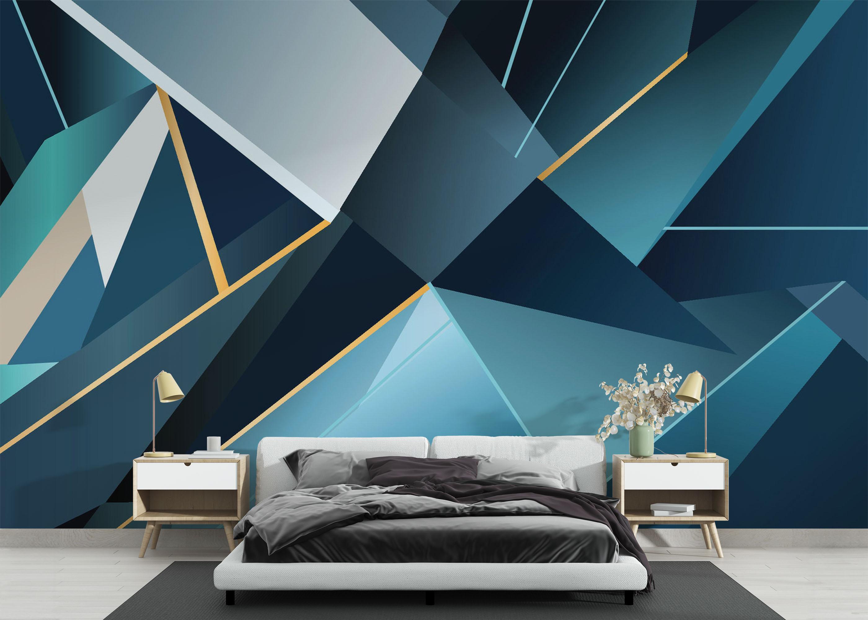 Fototapet Blue Triangle Art mockup 3