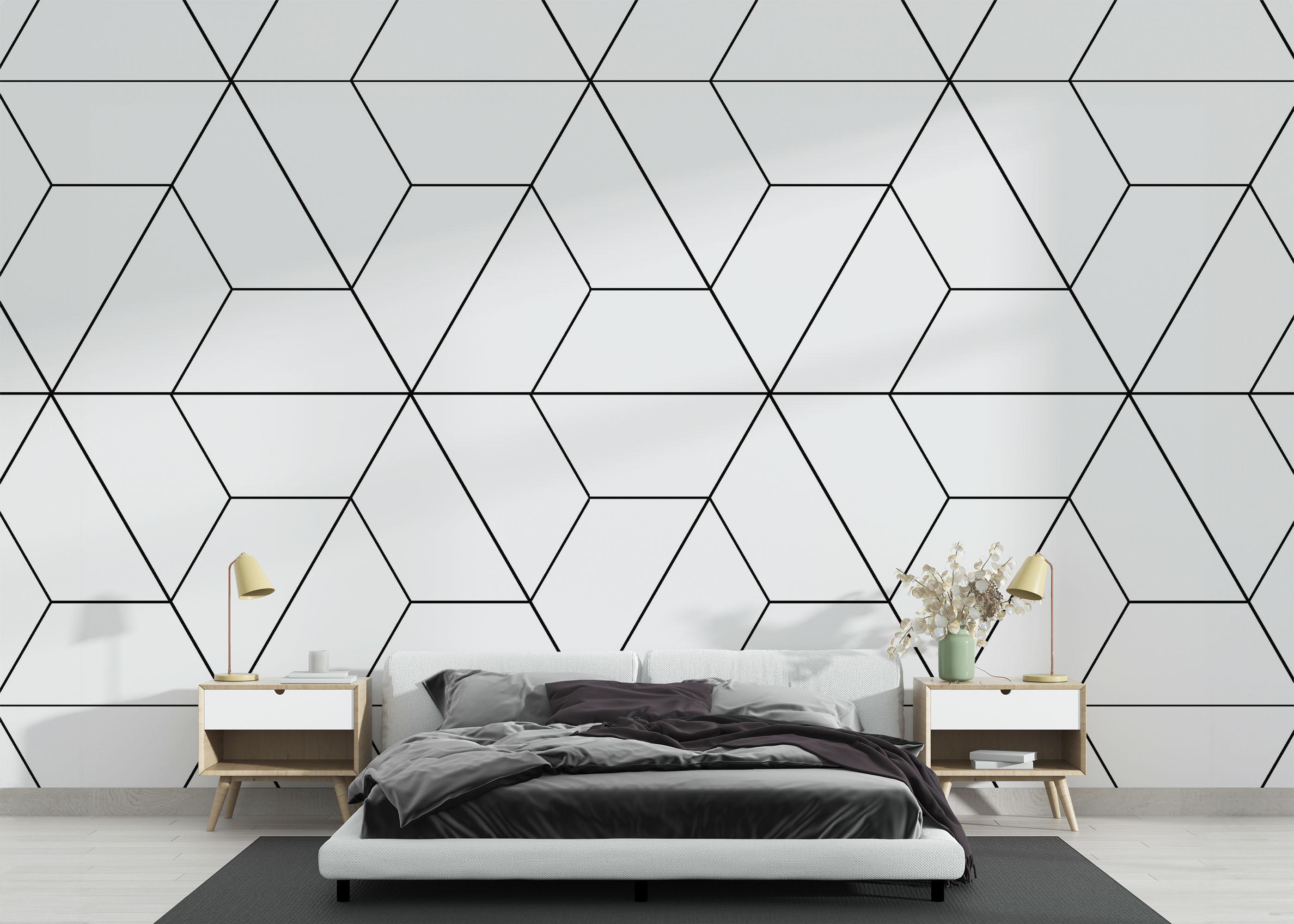 Fototapet Hexagonal Black Line mockup 3