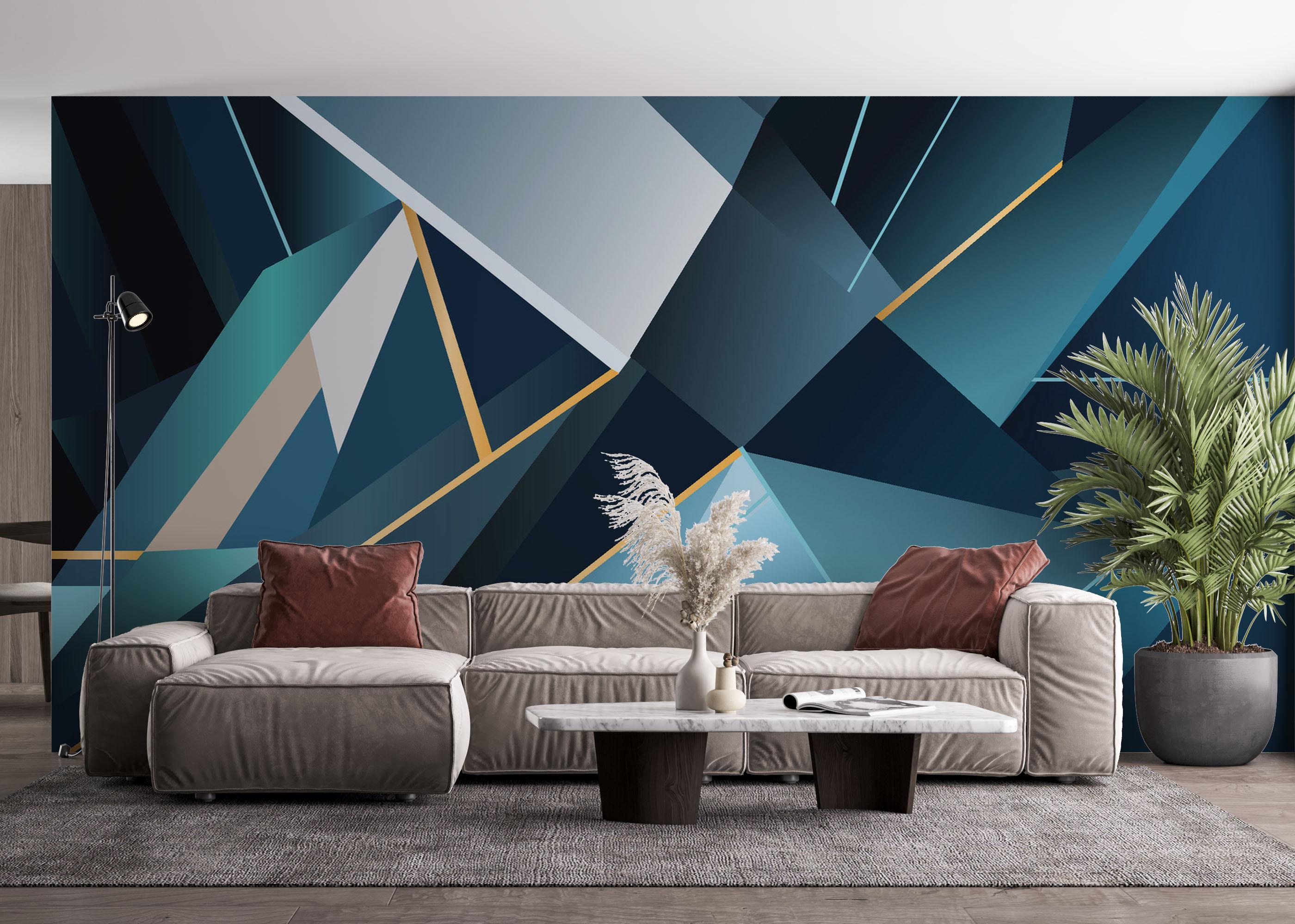 Fototapet Blue Triangle Art mockup 4