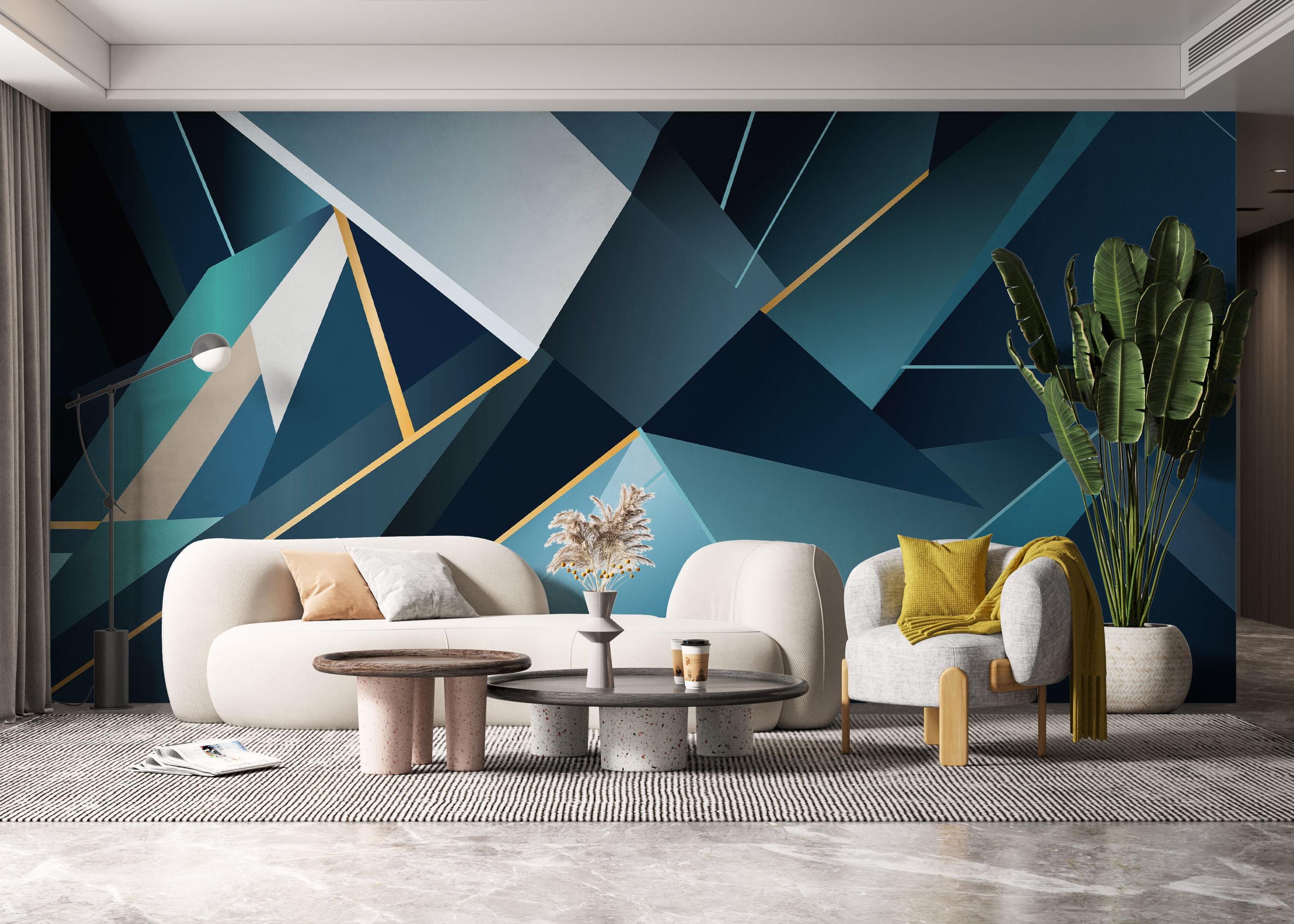 Fototapet Blue Triangle Art mockup 6