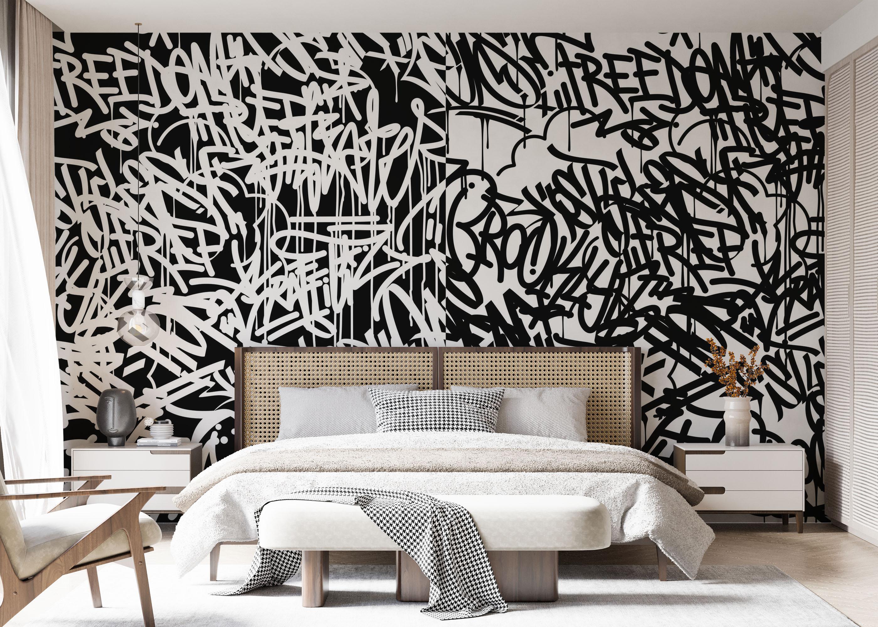 Fototapet Black White Graffiti mockup 7