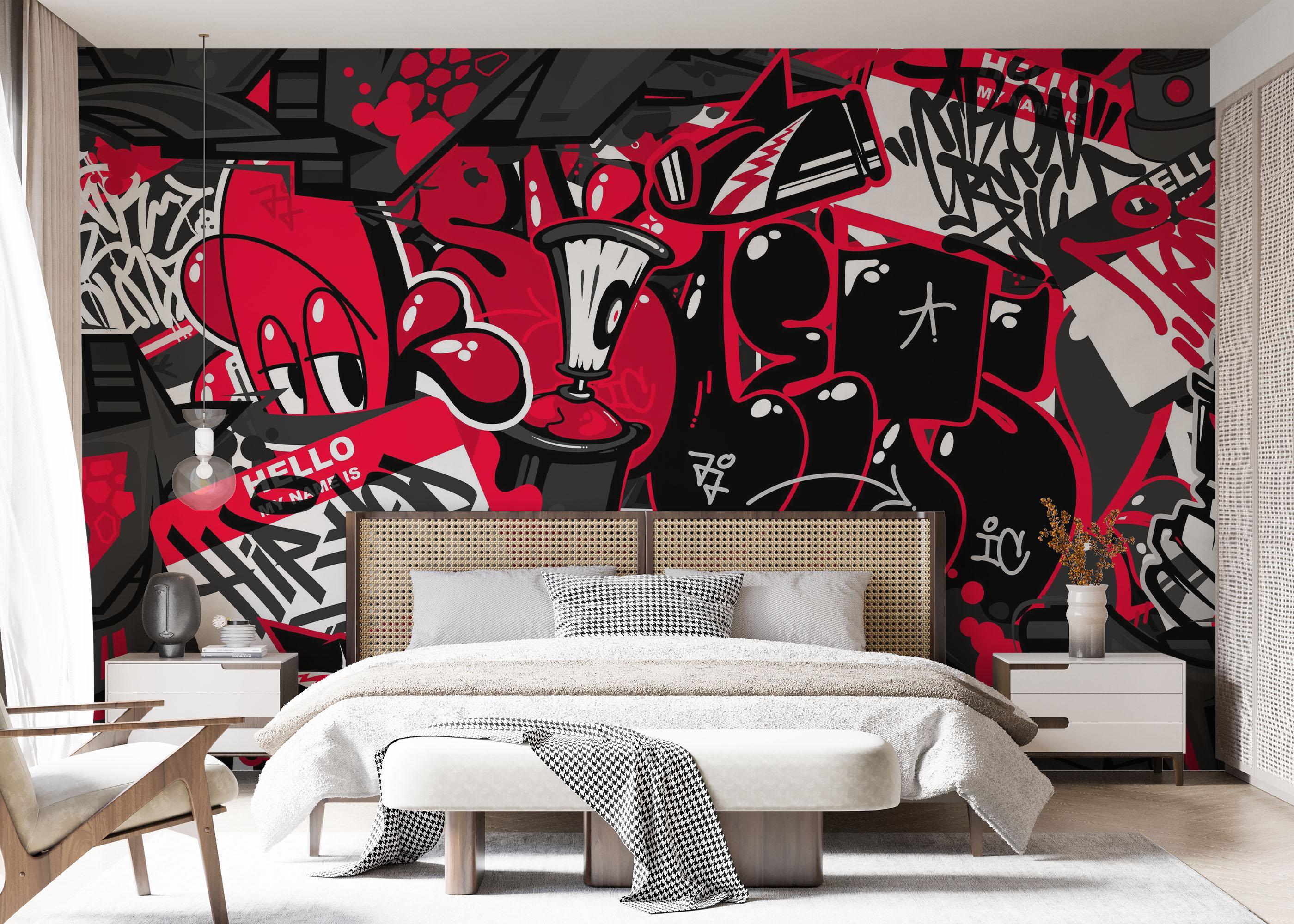 Fototapet Graffiti Black Red mockup 7