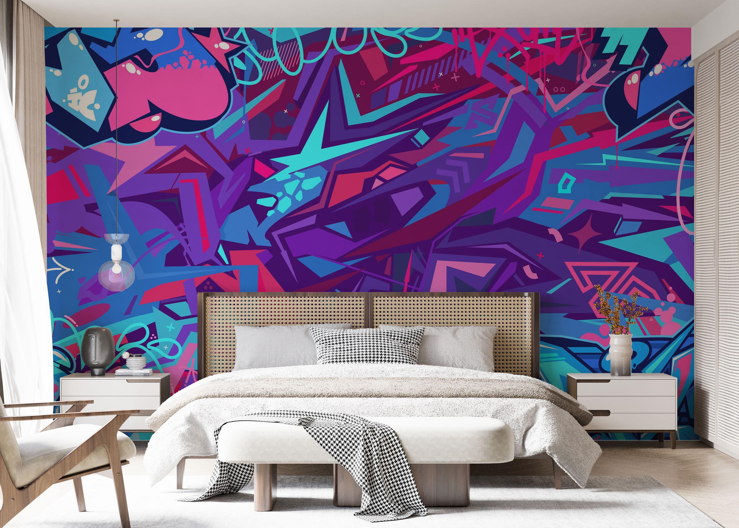 Fototapet Graffiti Blue Purple mockup 7