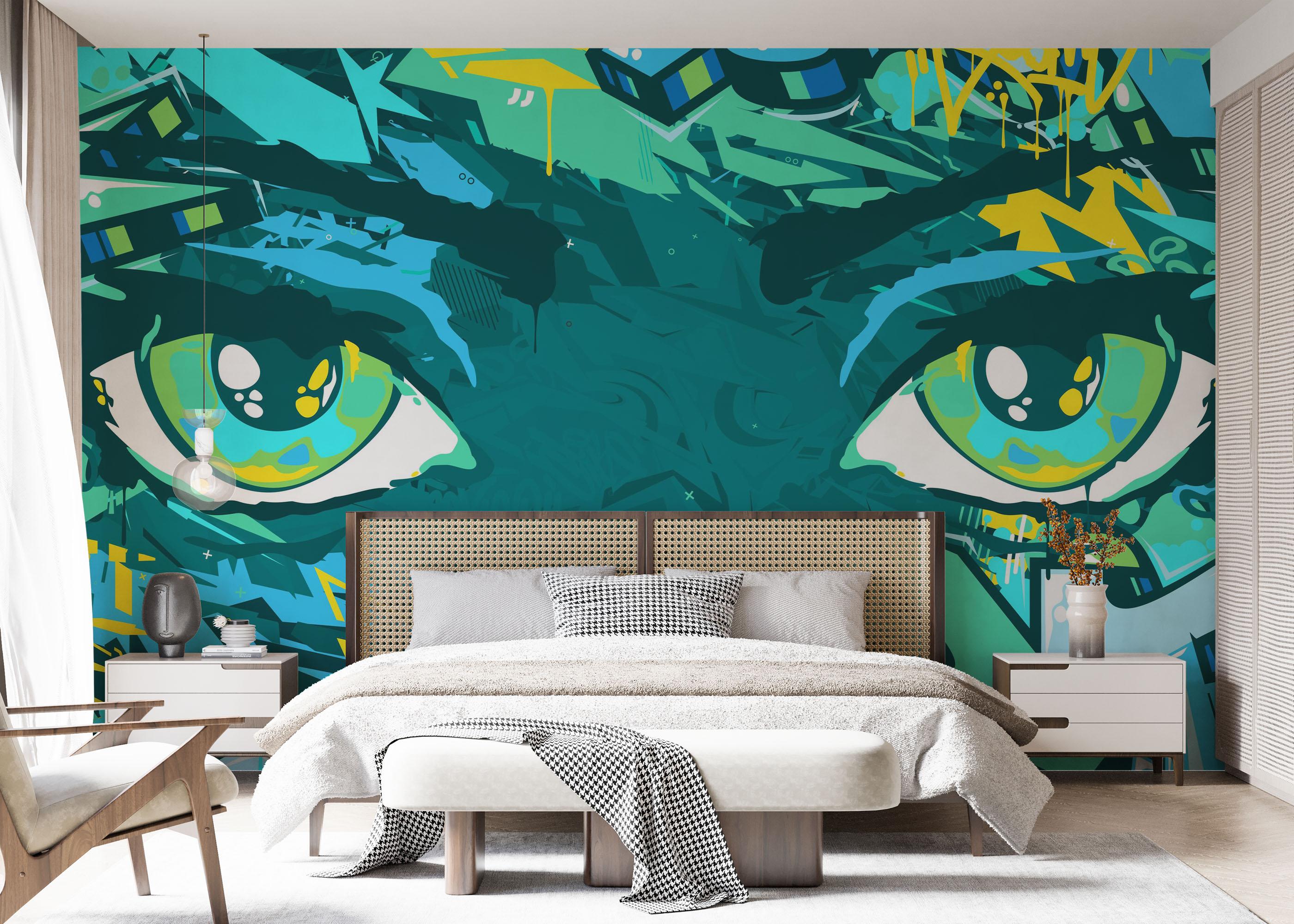 Fototapet Graffiti Green Eyes mockup 7