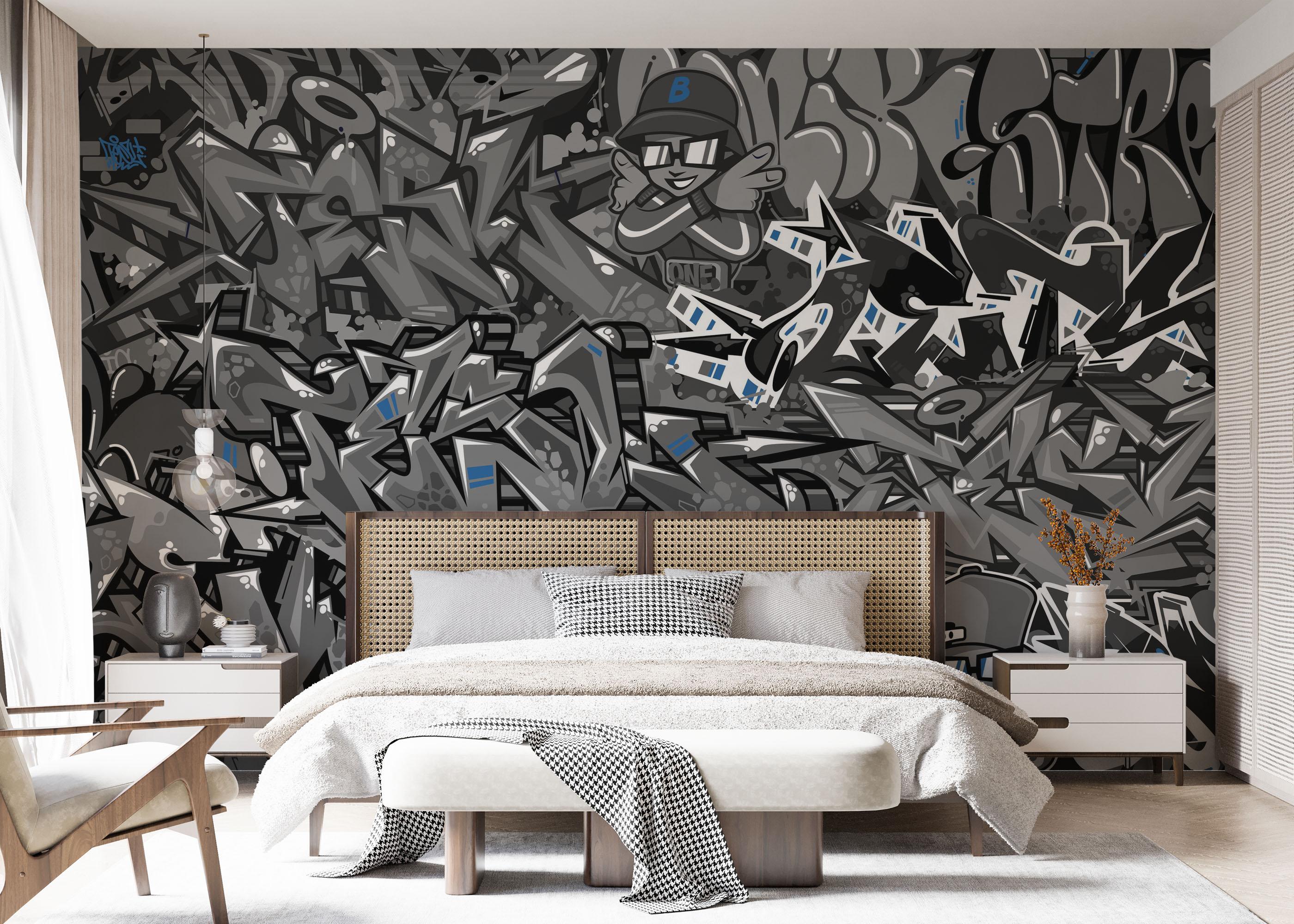 Fototapet Graffiti Grey Blue mockup 7