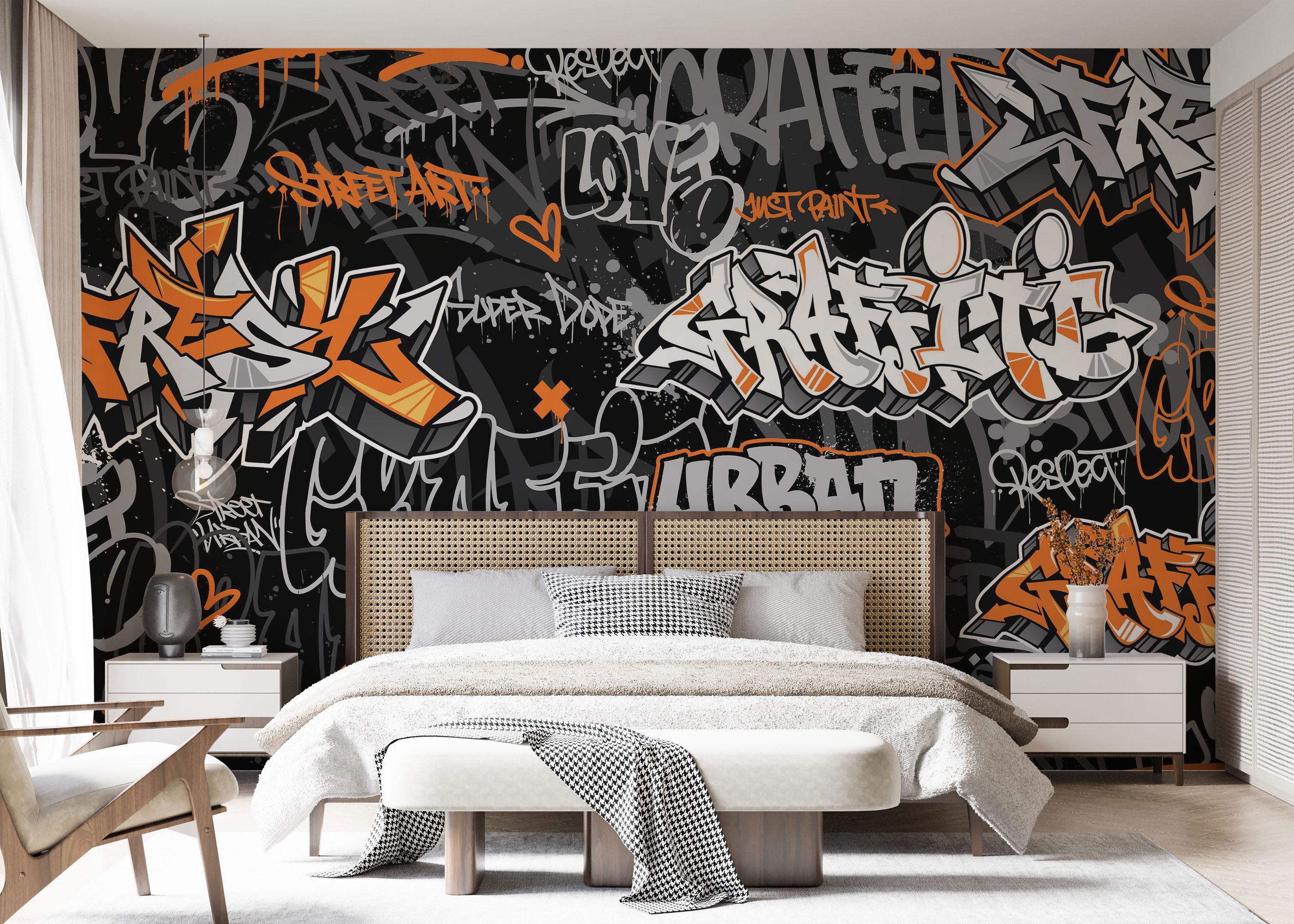 Fototapet Graffiti Orange Grey mockup 7