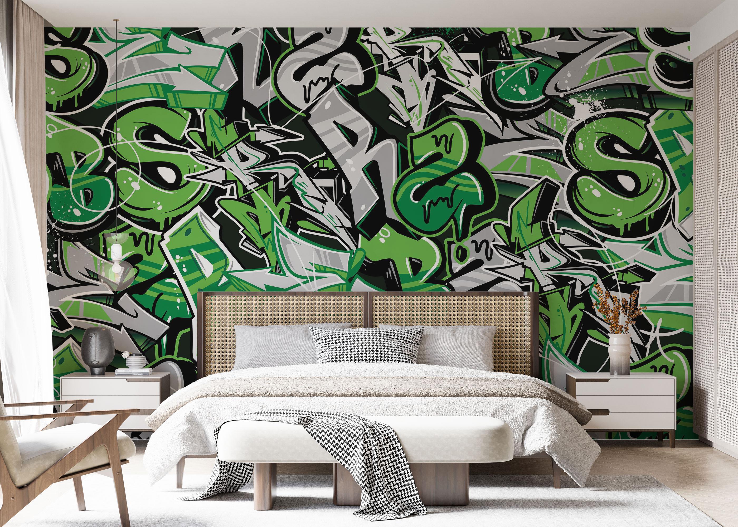 Fototapet Green Letters Graffiti mockup 7