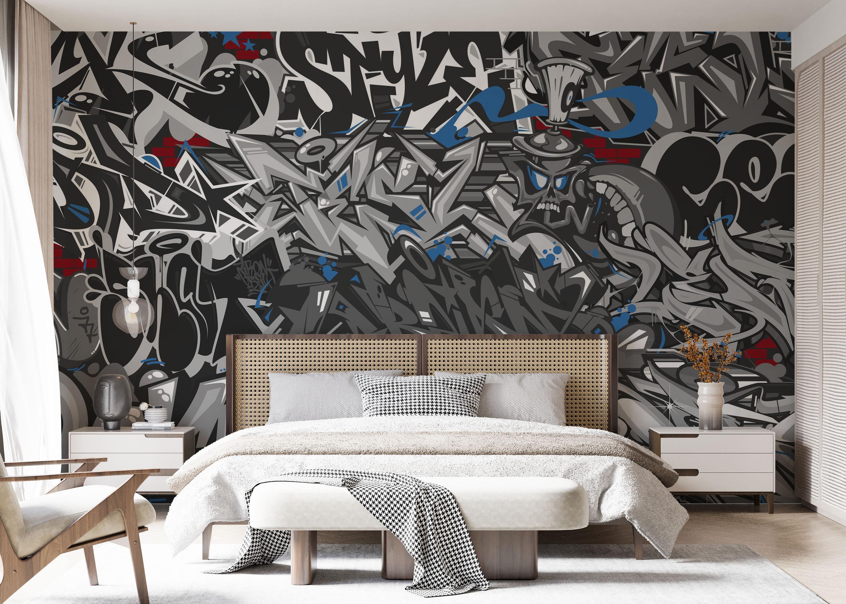 Fototapet Grey Black Graffiti mockup 7