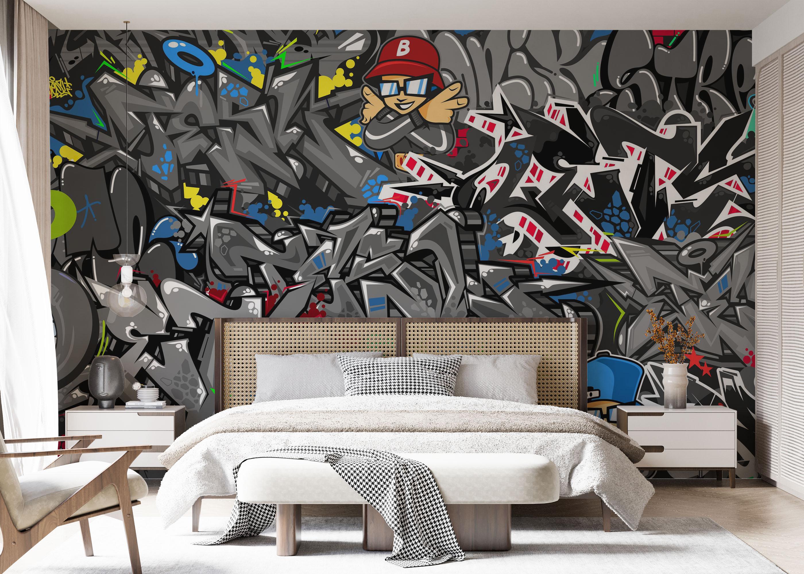 Fototapet Grey Graffiti Skull mockup 7