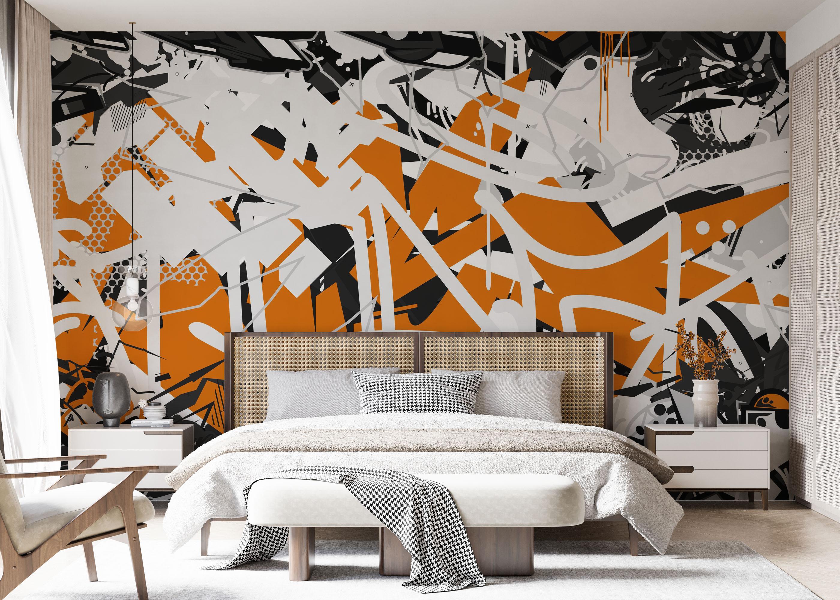 Fototapet Orange Grey Graffiti mockup 7