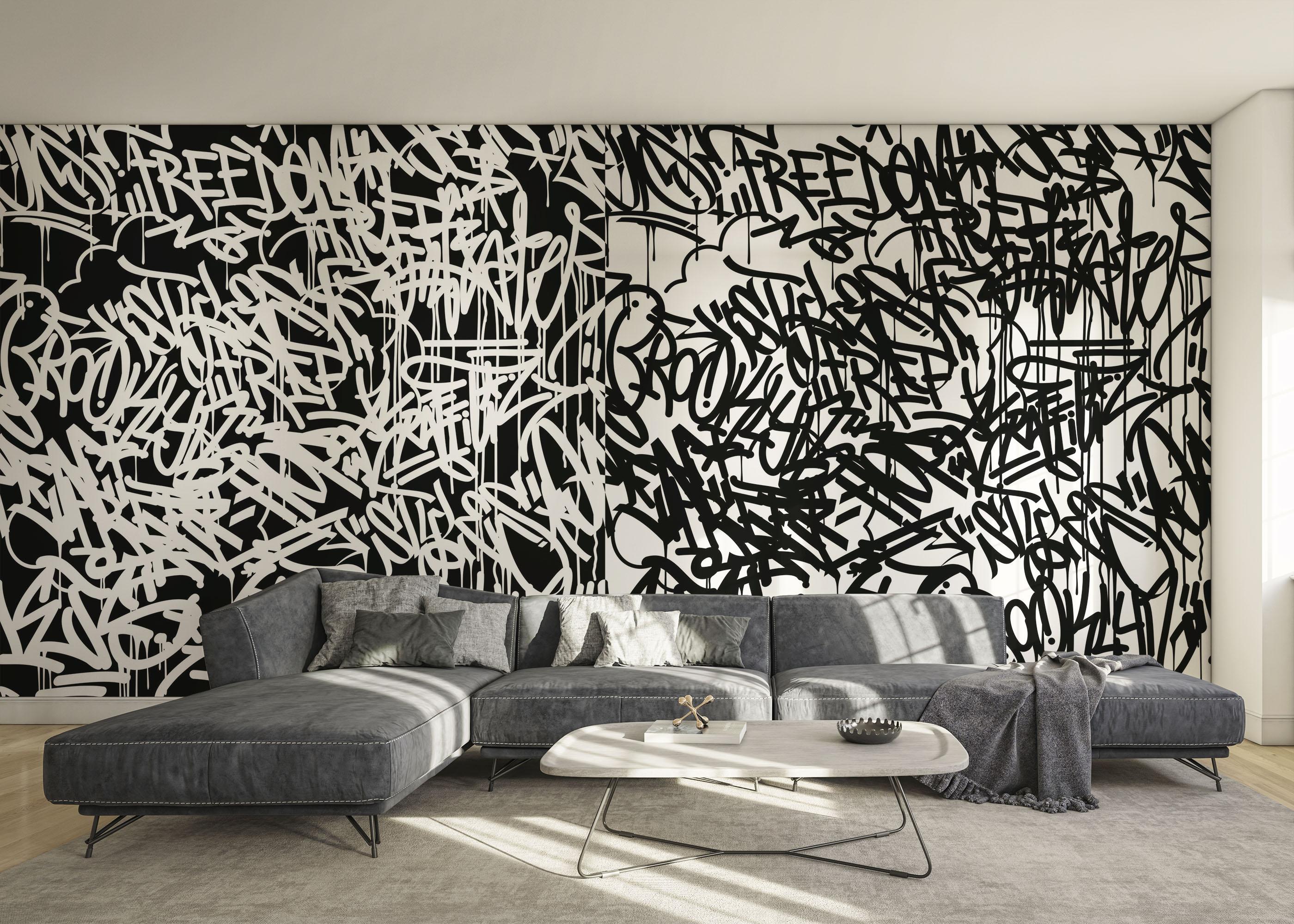 Fototapet Black White Graffiti mockup 0