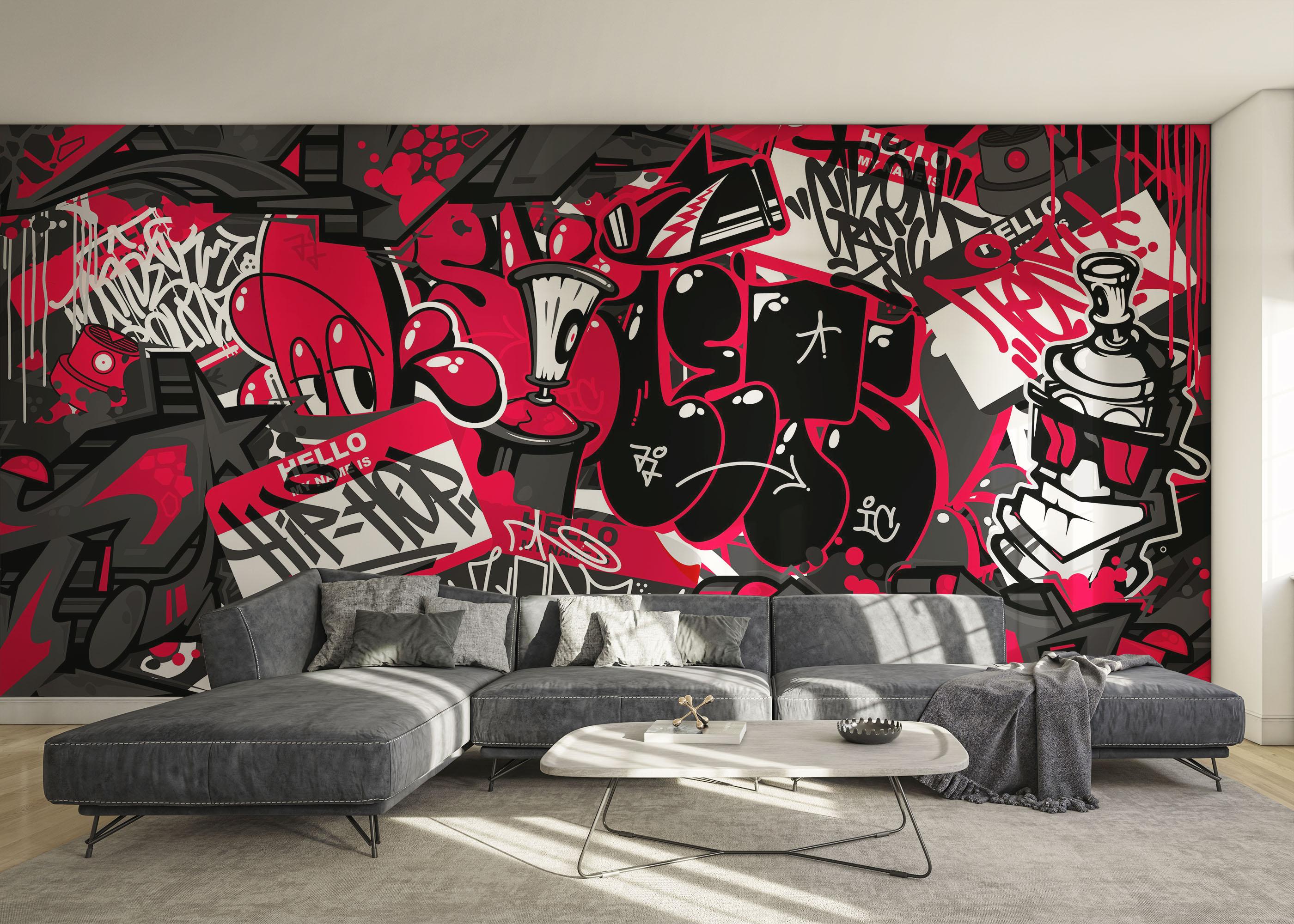 Fototapet Graffiti Black Red mockup 0
