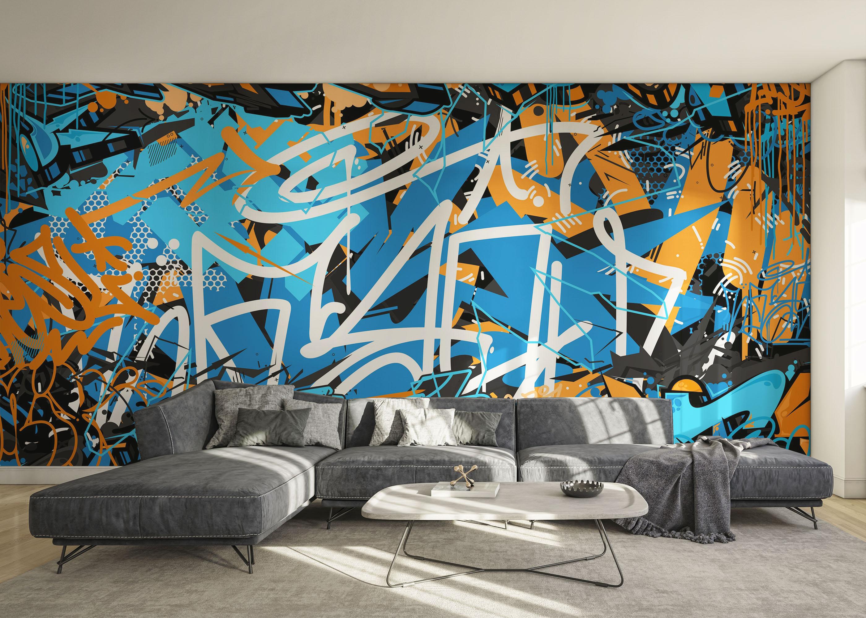 Fototapet Graffiti Blue Orange mockup 0