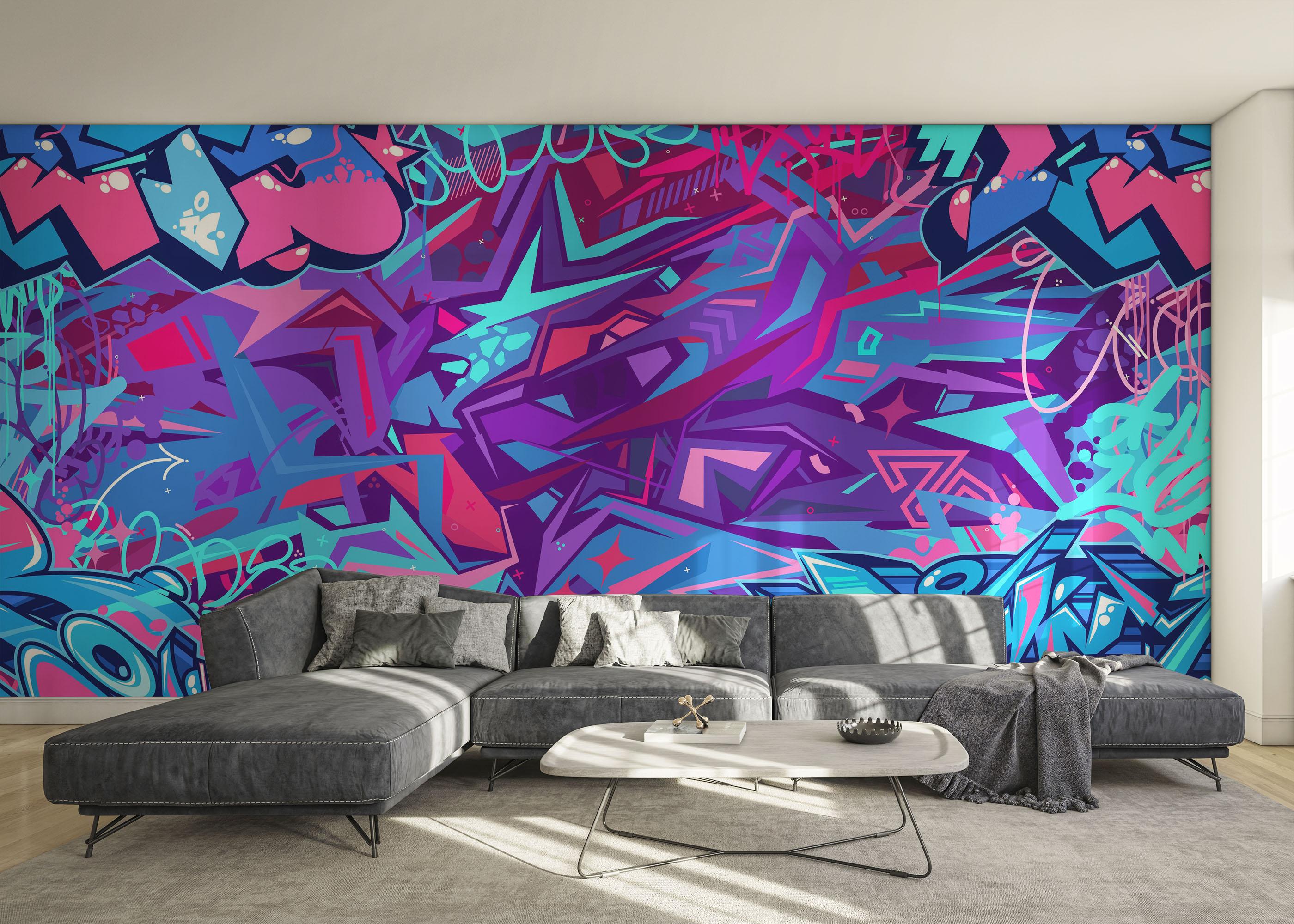 Fototapet Graffiti Blue Purple mockup 0