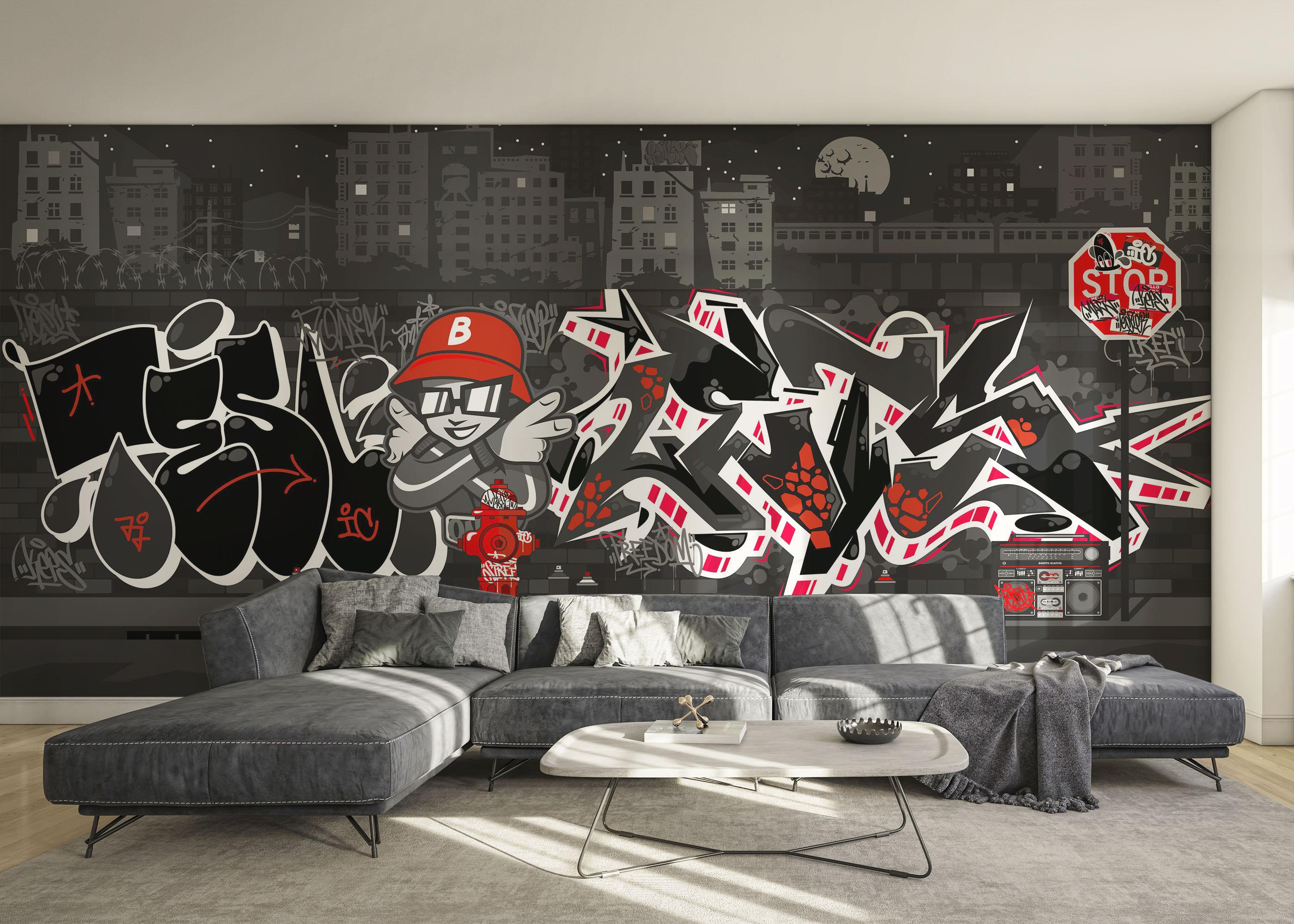 Fototapet Graffiti Grey Wall mockup 0