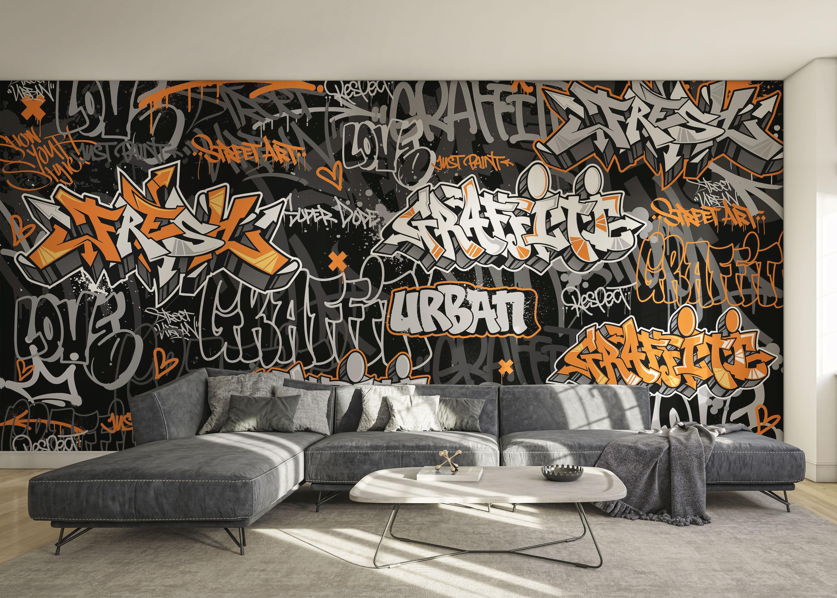 Fototapet Graffiti Orange Grey mockup 0