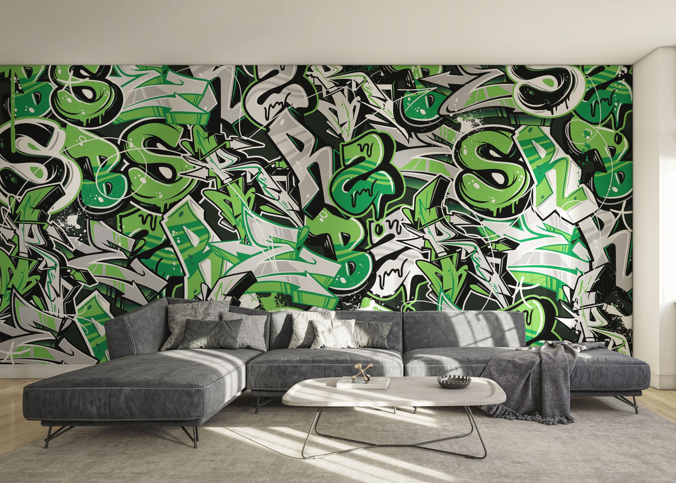 Fototapet Green Letters Graffiti mockup 0