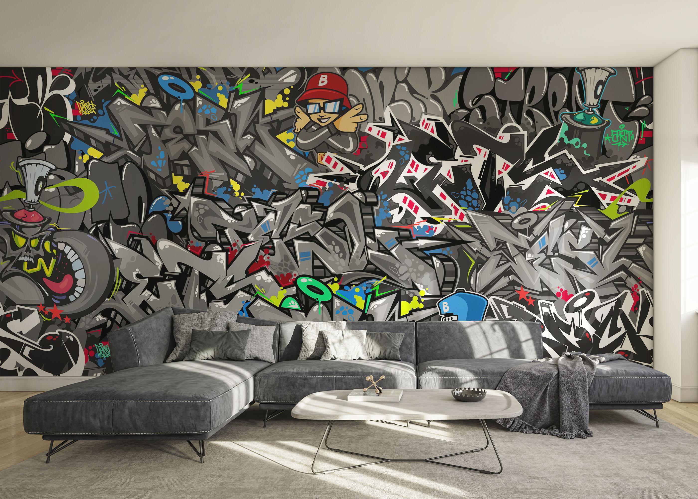 Fototapet Grey Graffiti Skull mockup 0