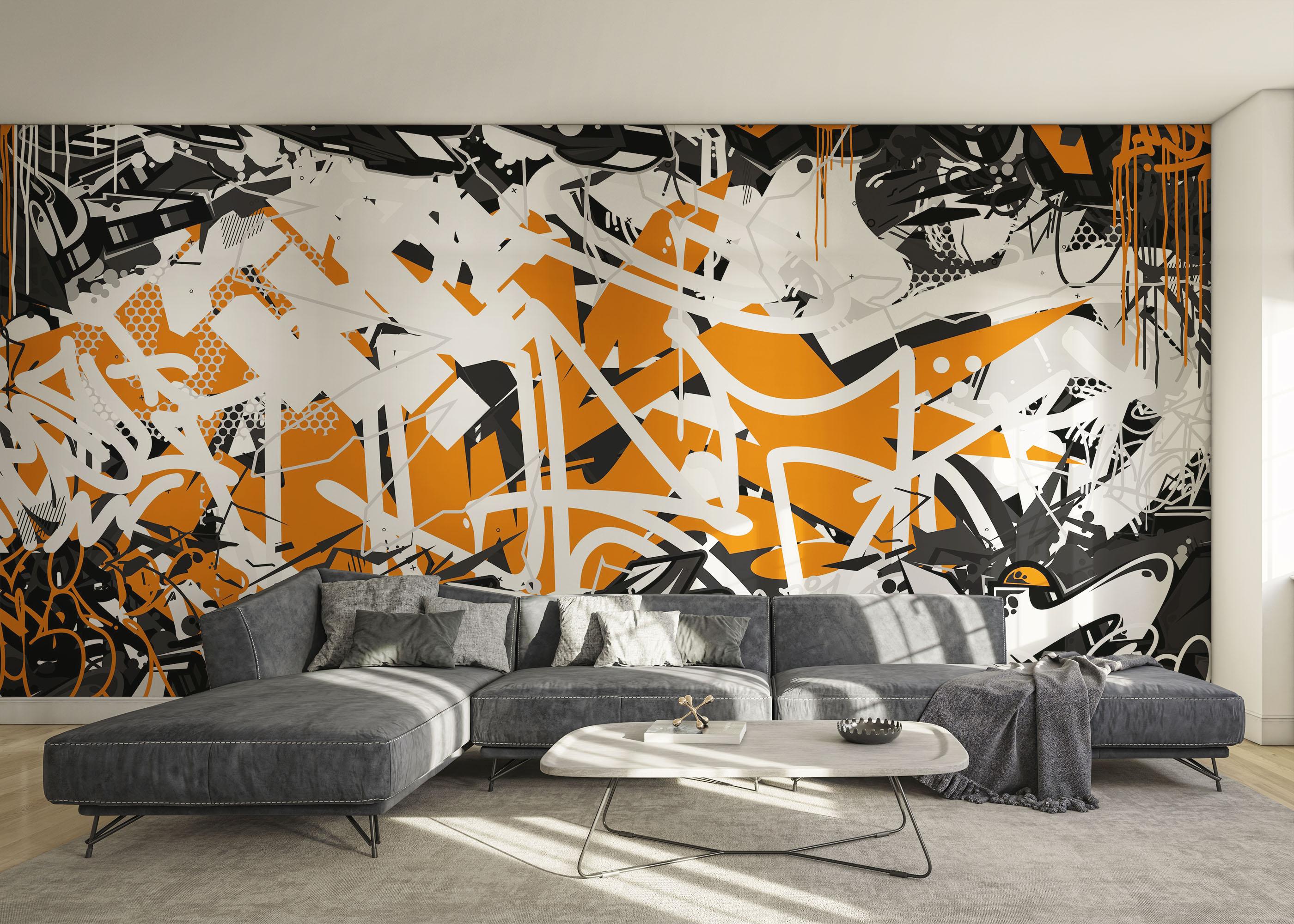 Fototapet Orange Grey Graffiti mockup 0