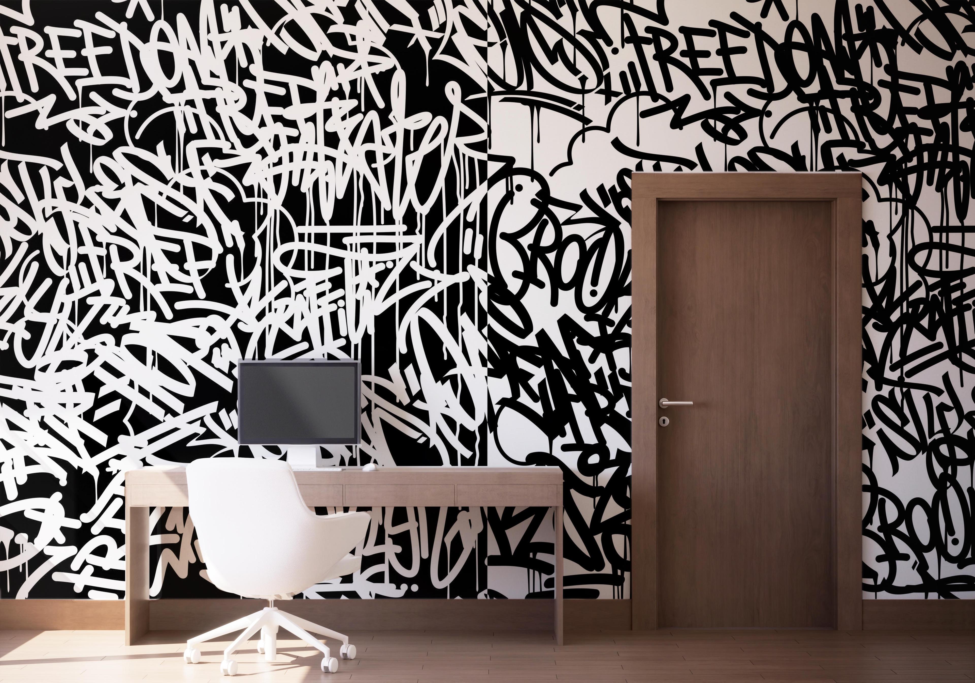 Fototapet Black White Graffiti mockup 1
