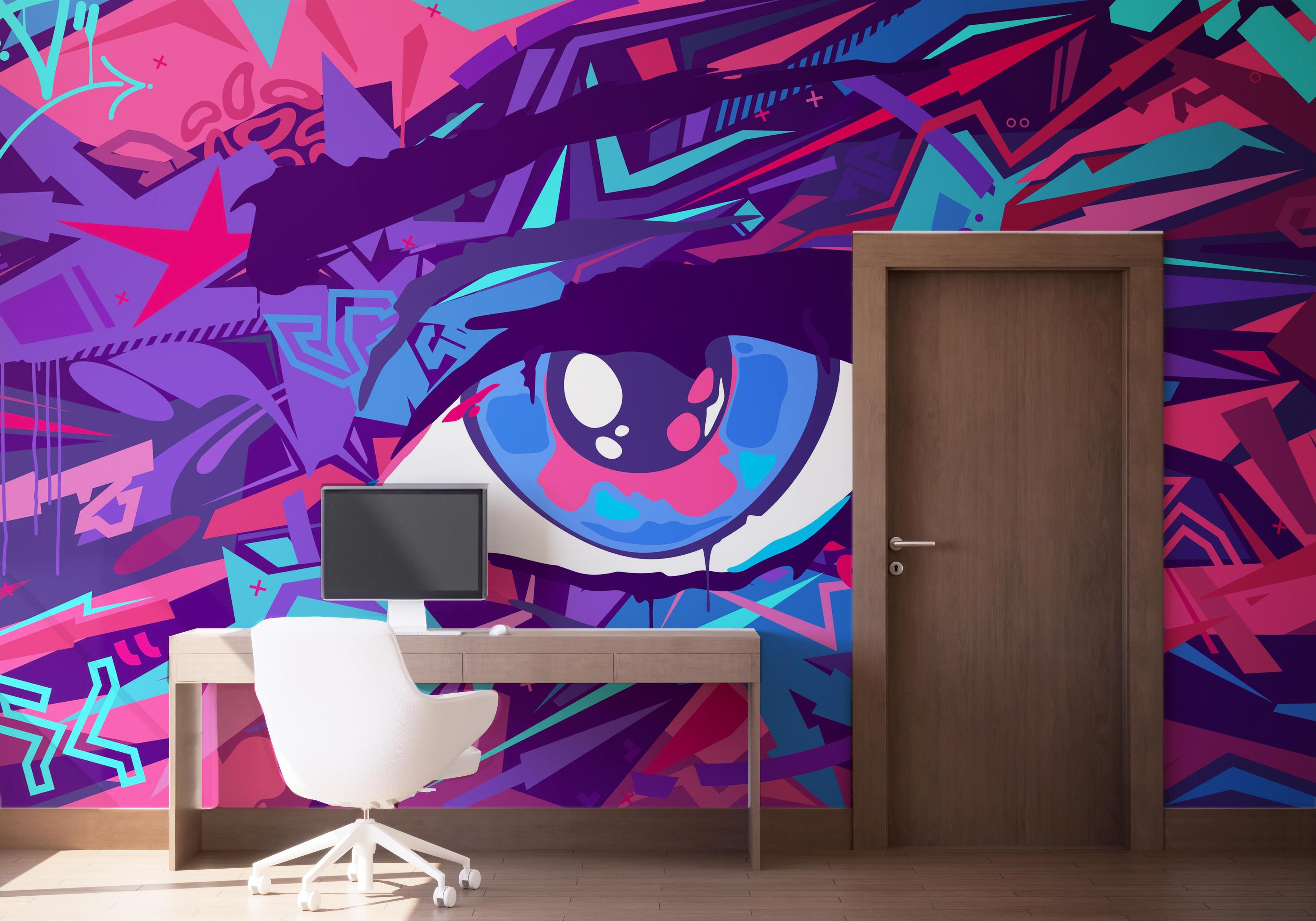 Fototapet Blue Eyes Graffiti mockup 1