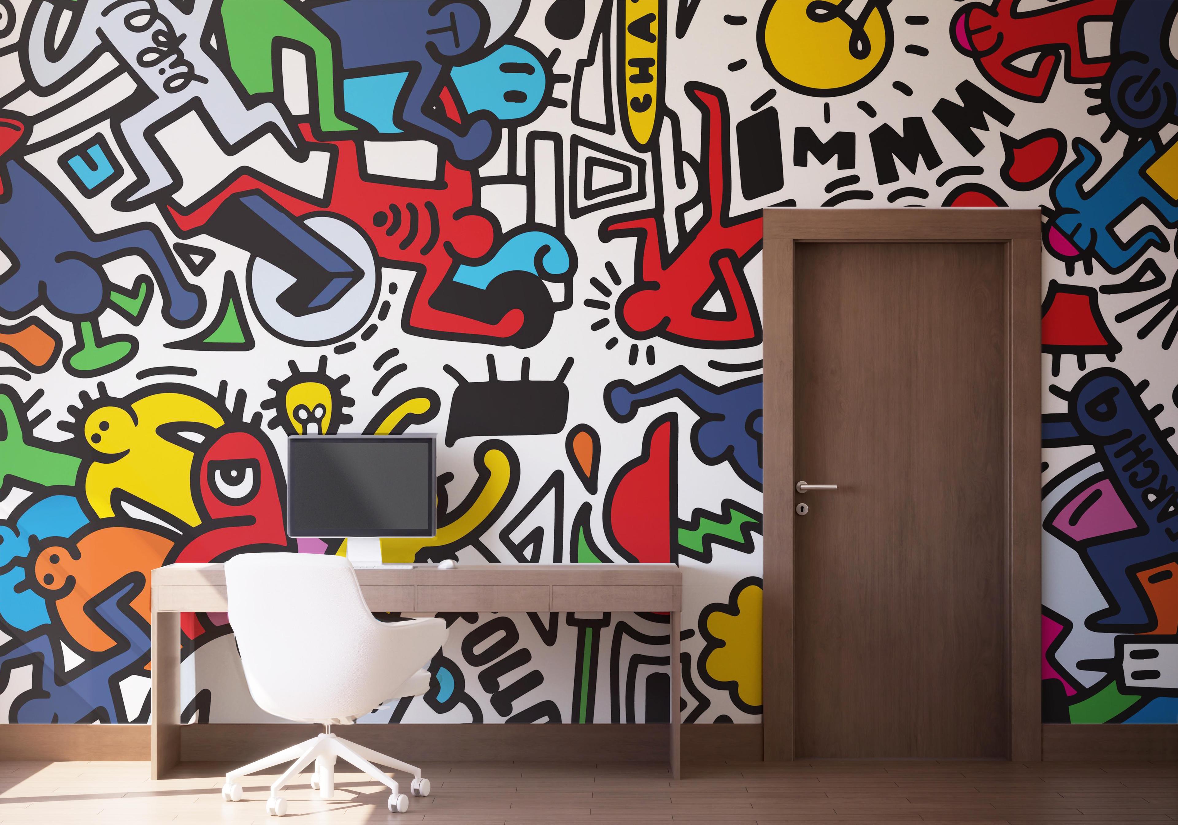Fototapet Colorful Doodle Graffiti mockup 1