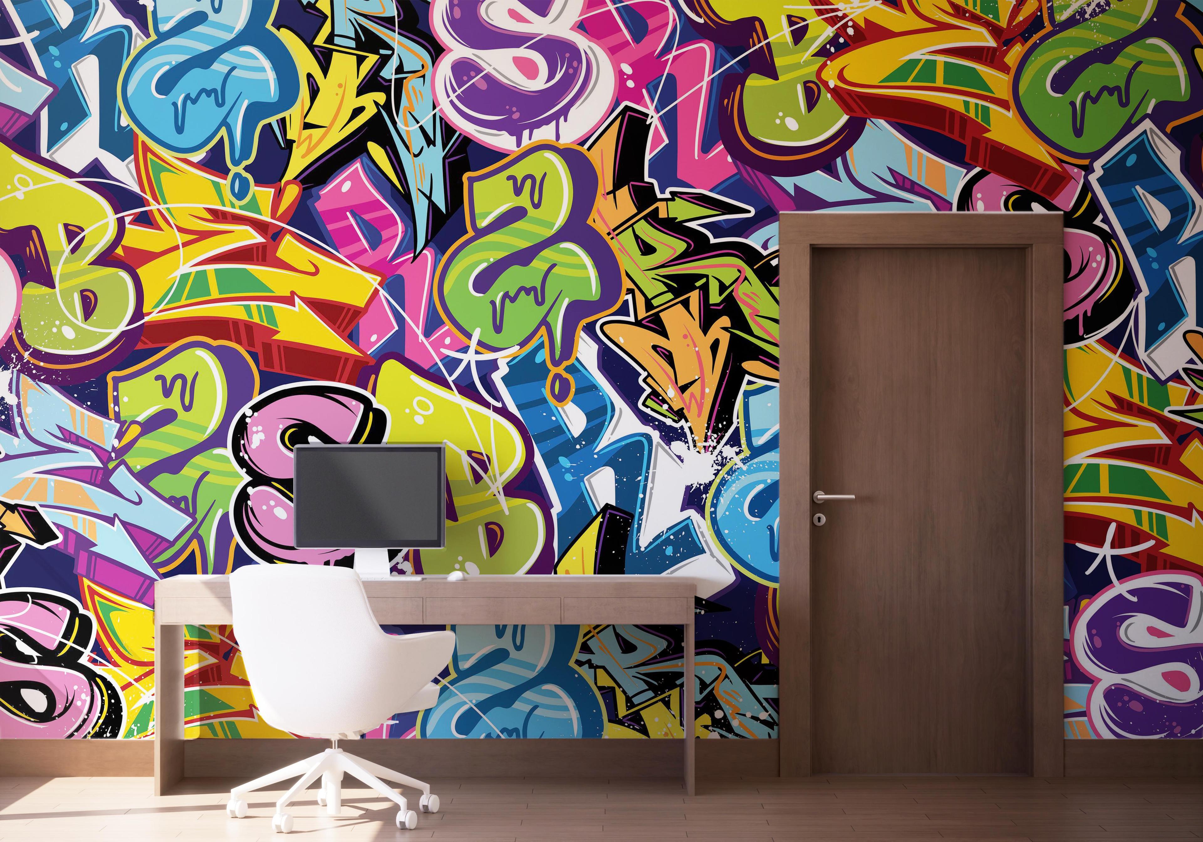 Fototapet Colorful Lettter Graffiti mockup 1