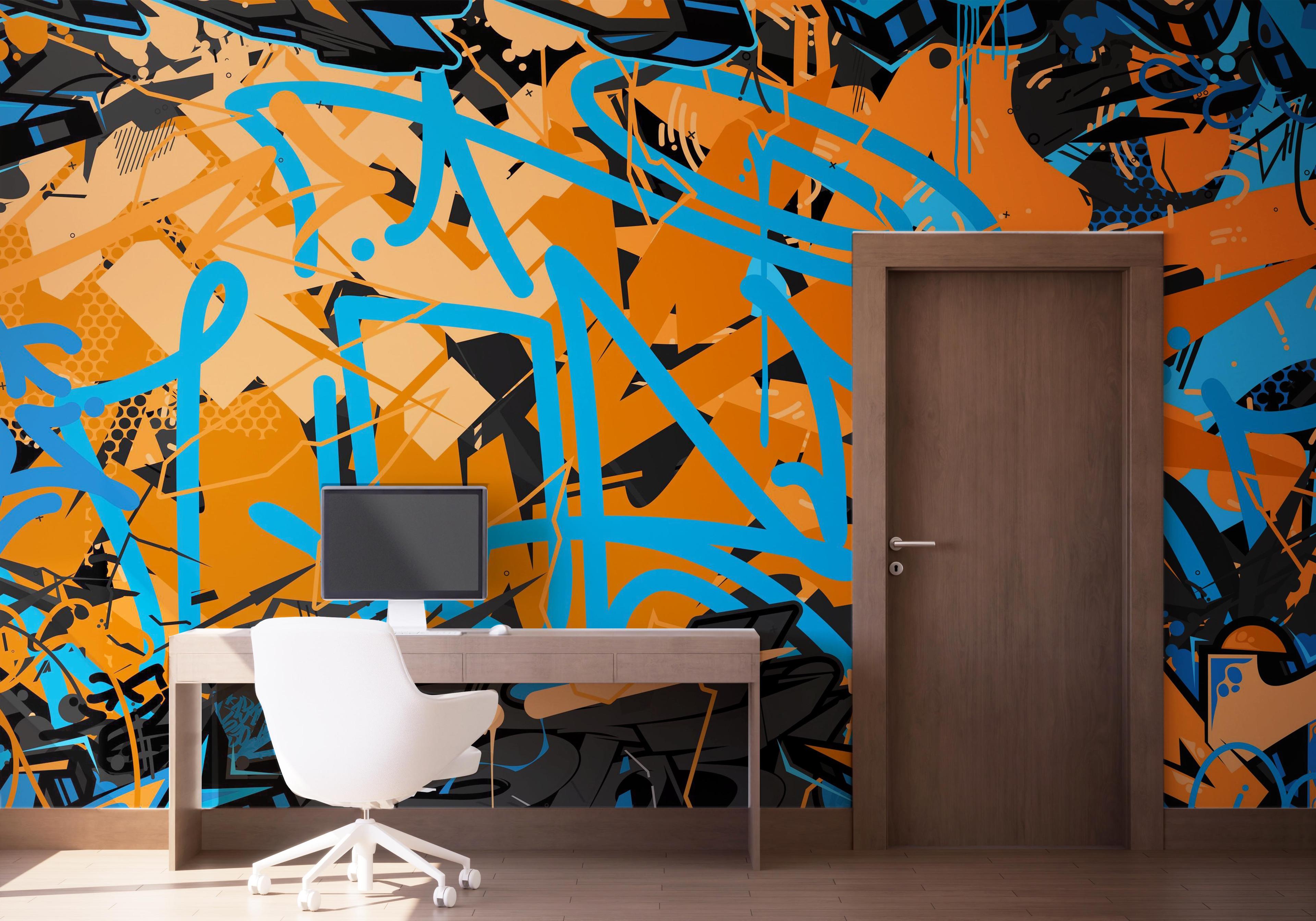 Fototapet Dark Orange Graffiti mockup 1
