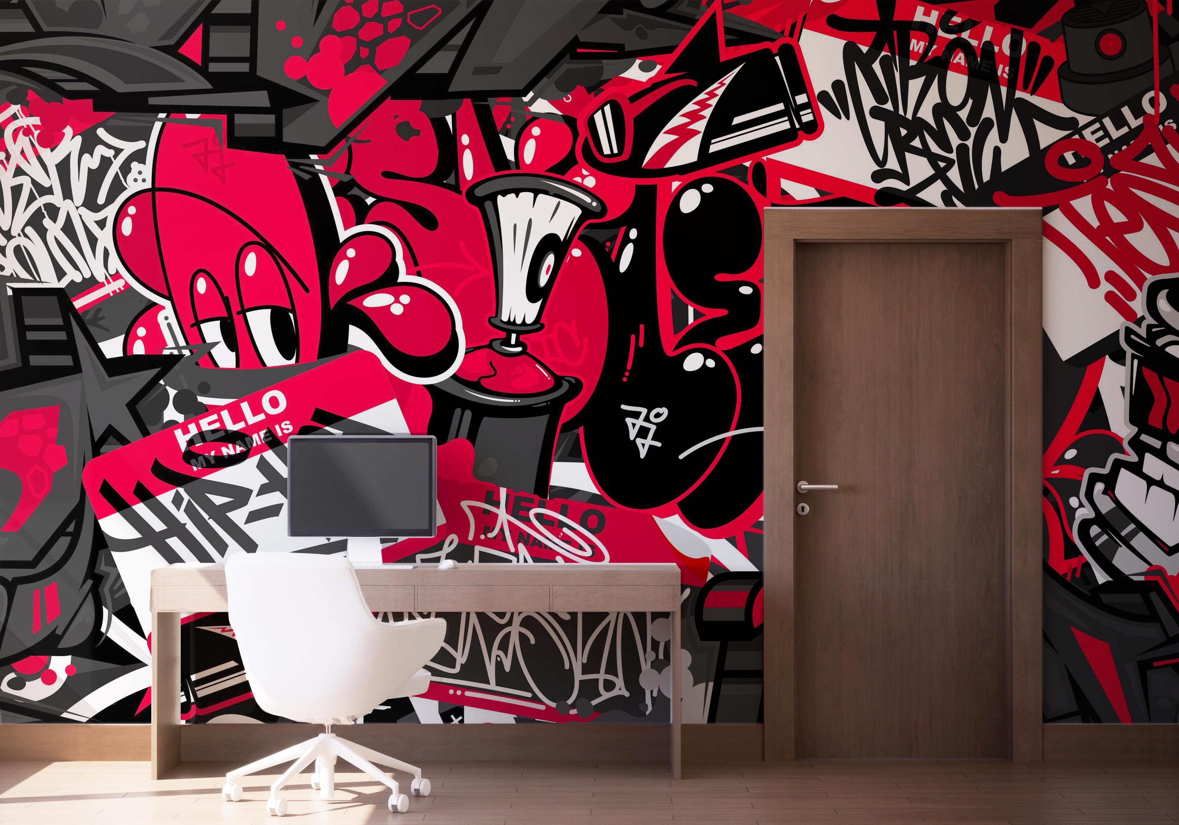 Fototapet Graffiti Black Red mockup 1