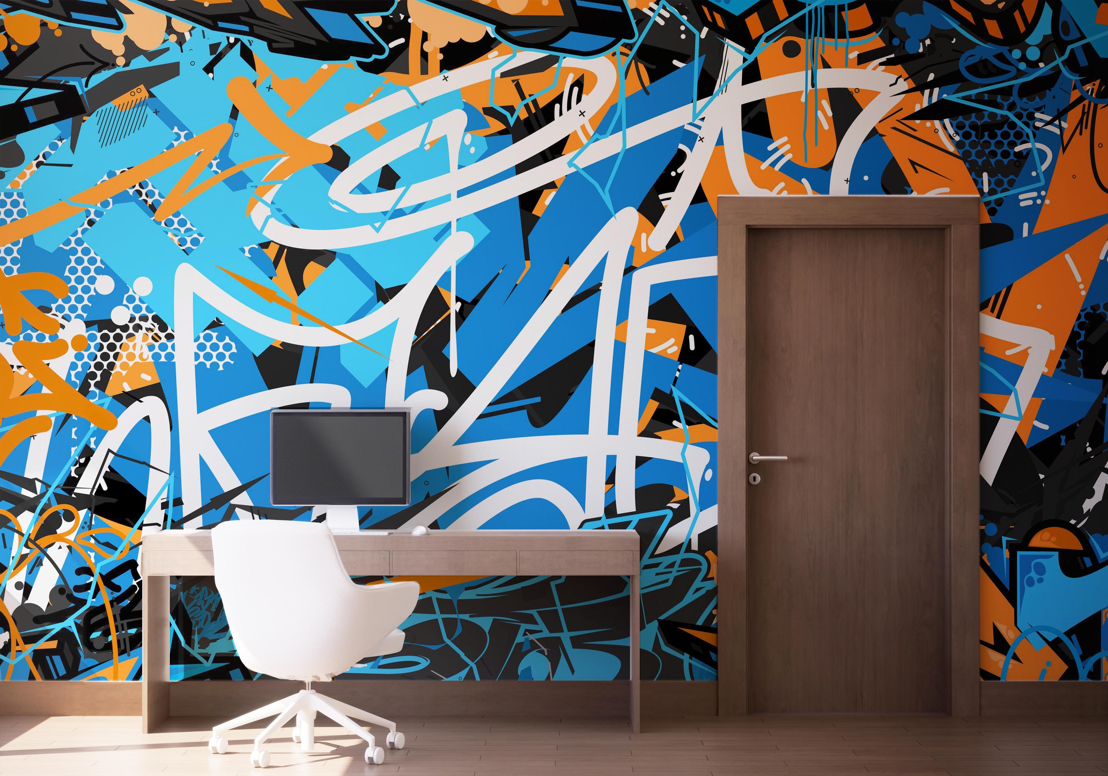 Fototapet Graffiti Blue Orange mockup 1