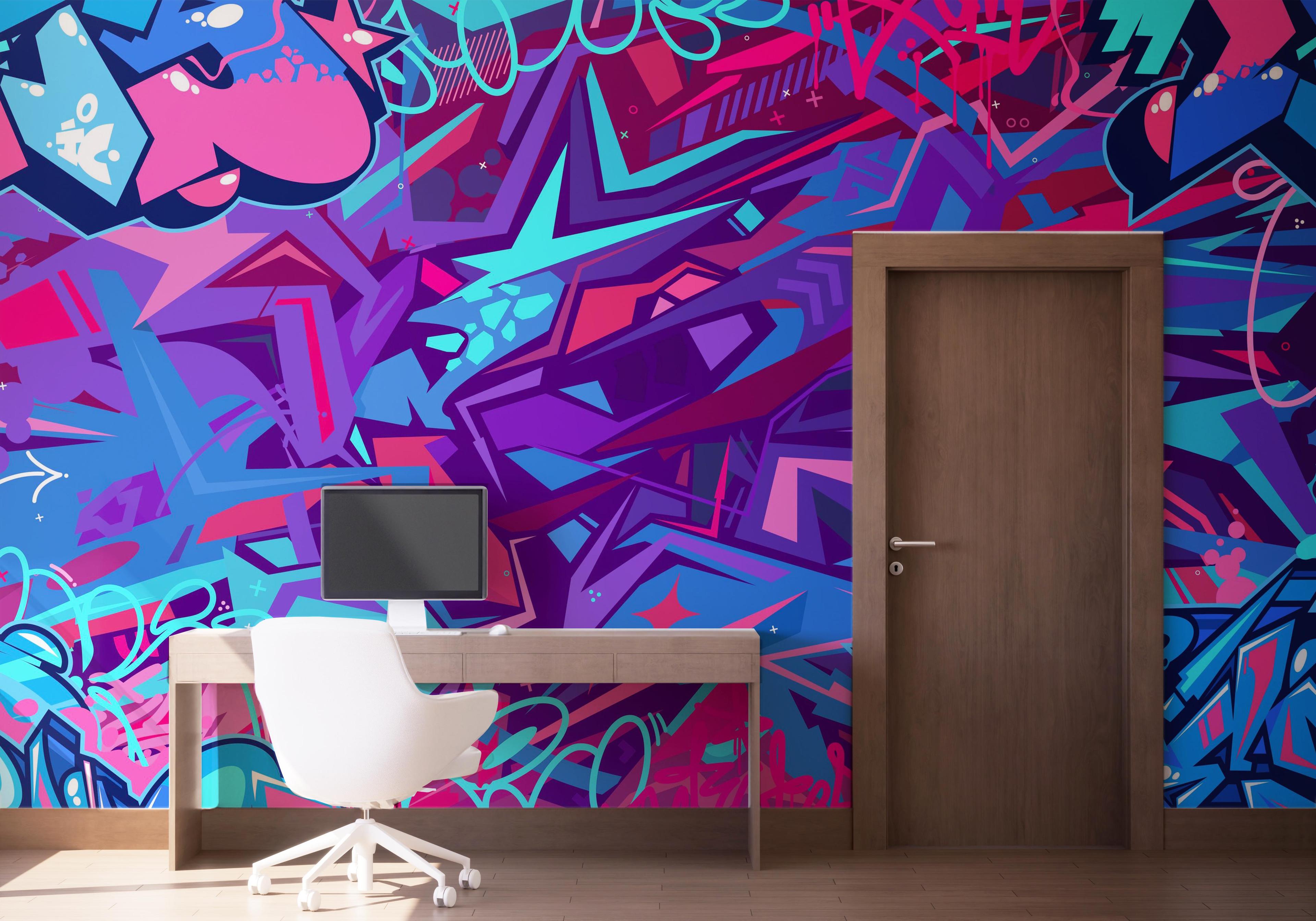 Fototapet Graffiti Blue Purple mockup 1