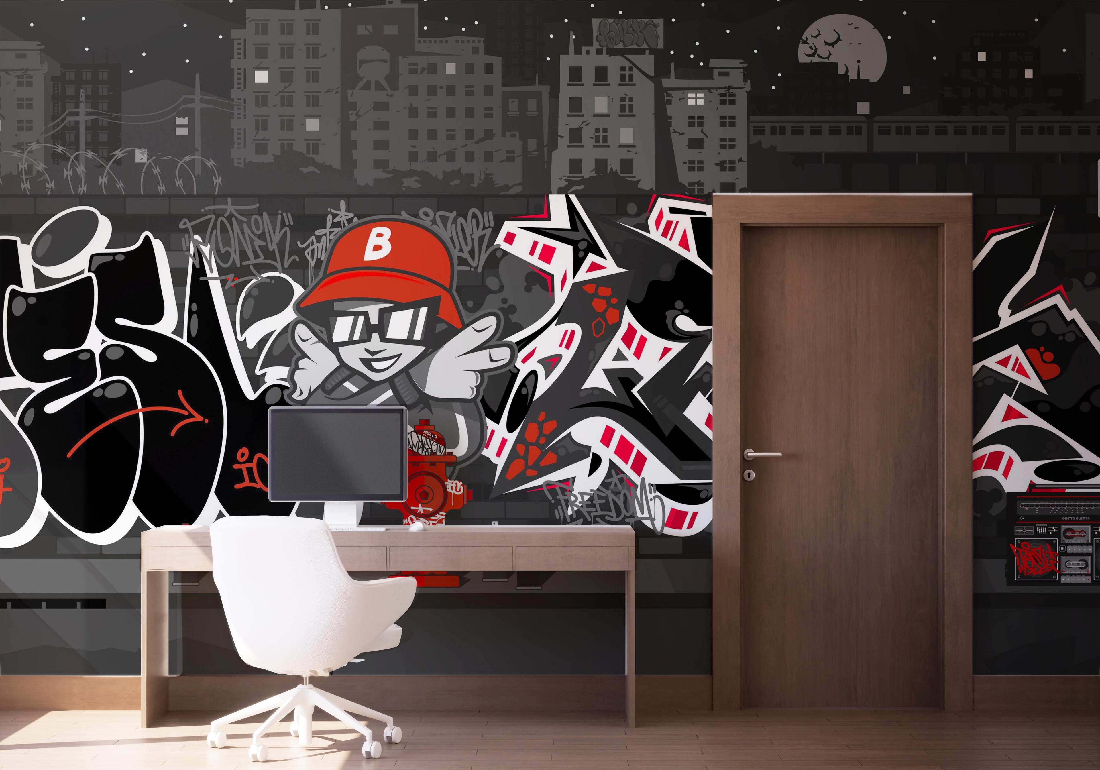 Fototapet Graffiti Grey Wall mockup 1