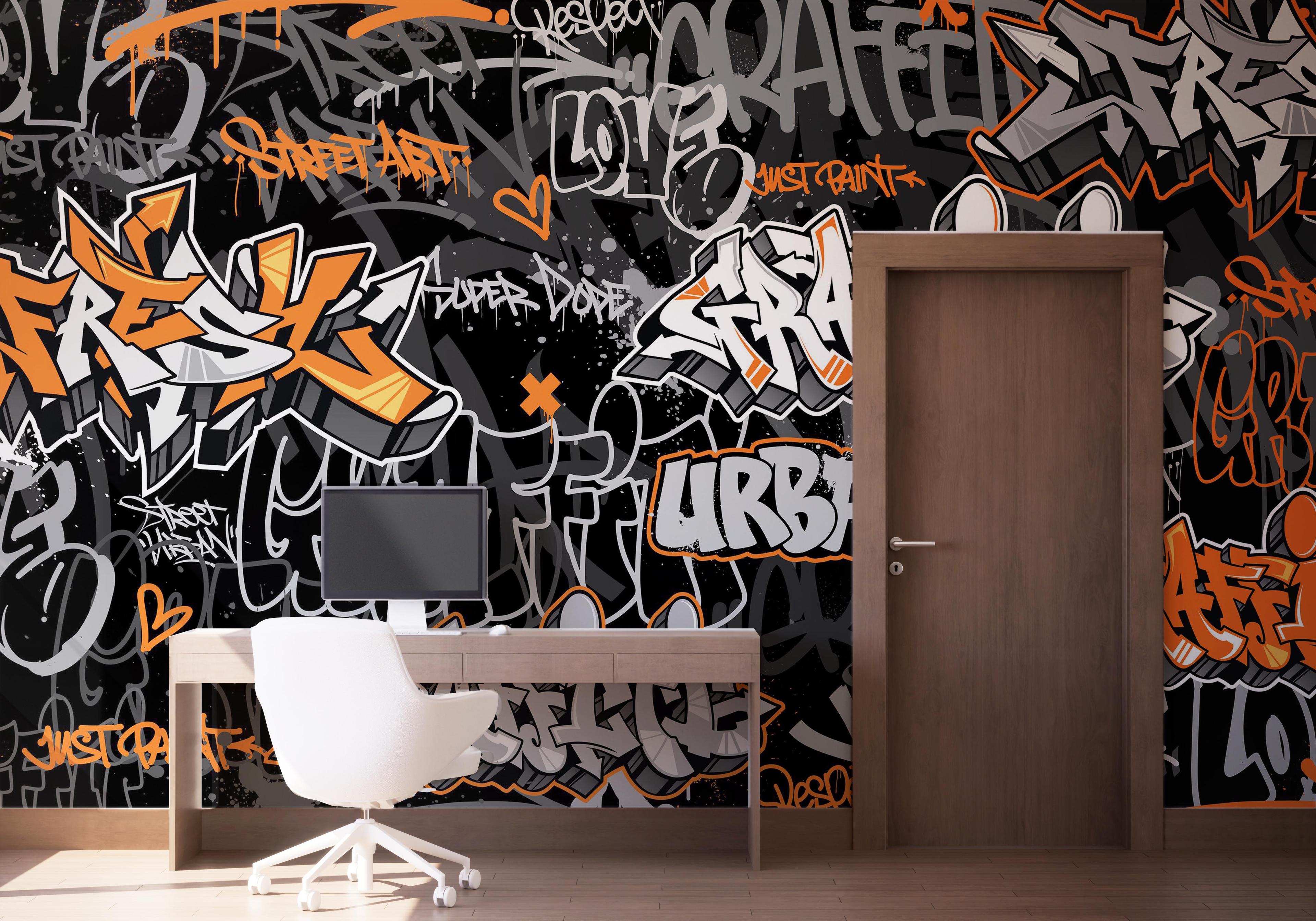 Fototapet Graffiti Orange Grey mockup 1
