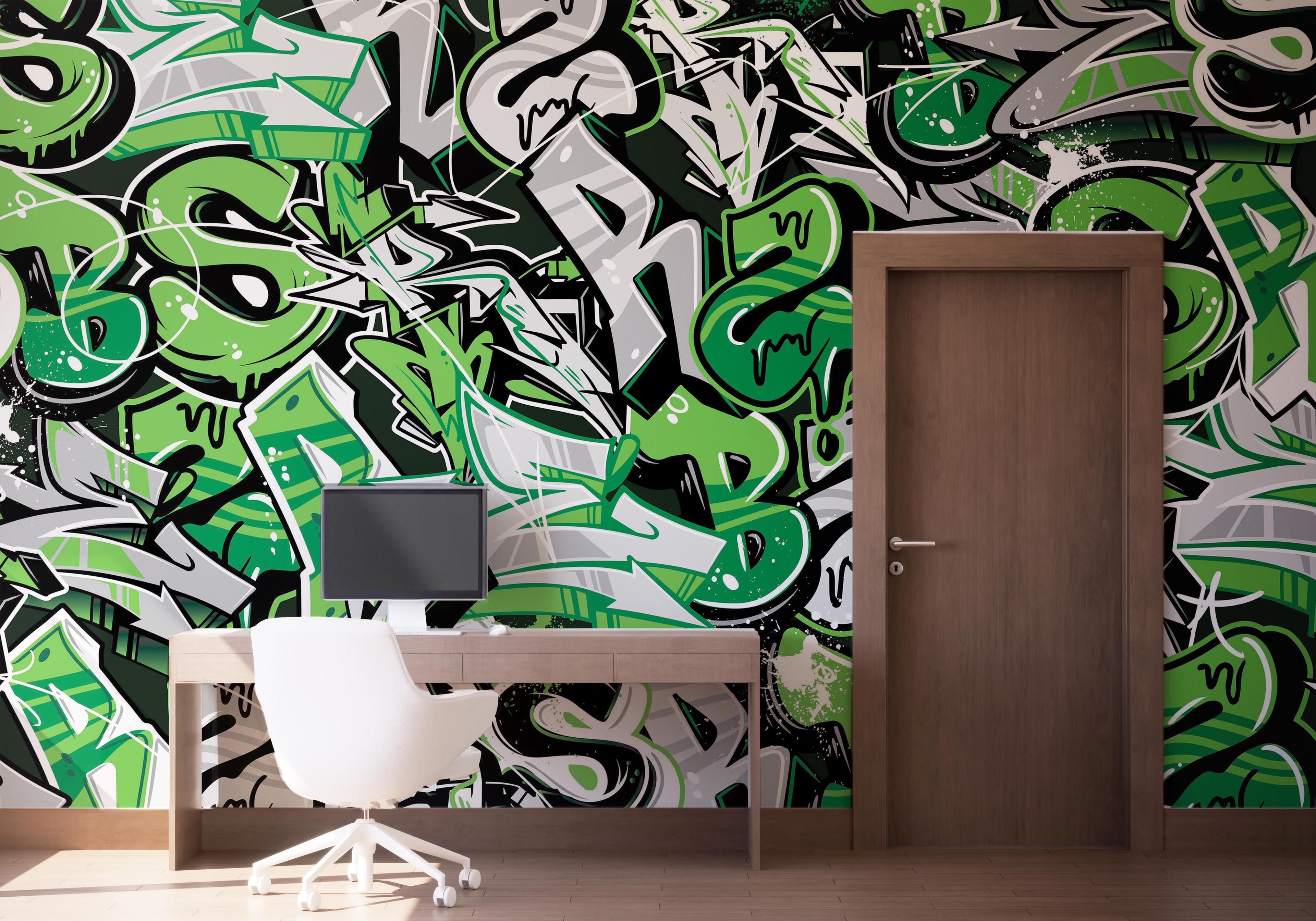 Fototapet Green Letters Graffiti mockup 1
