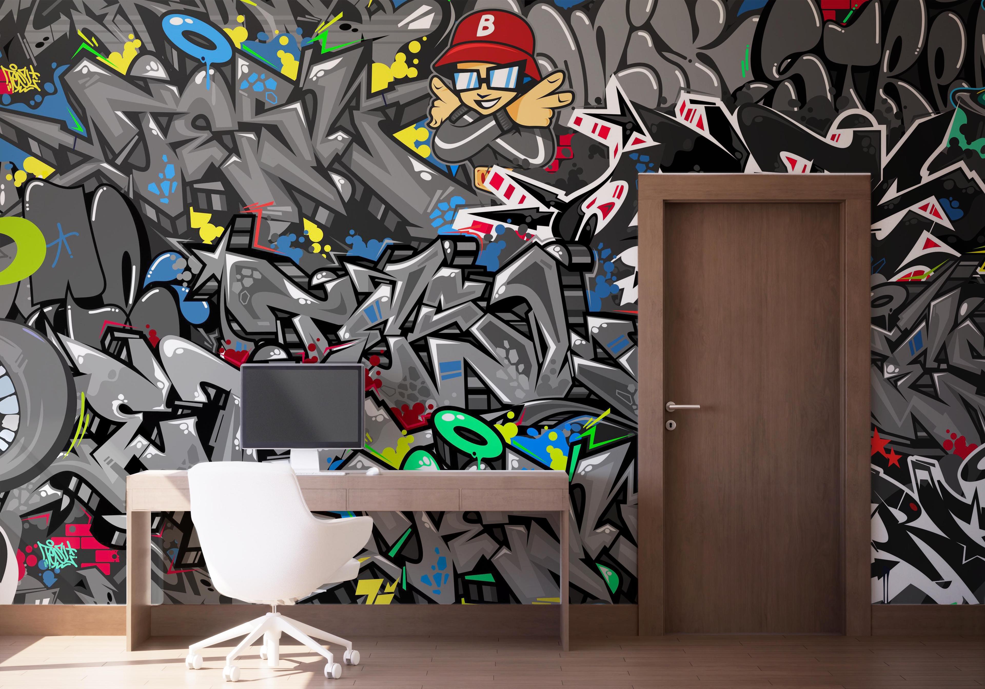 Fototapet Grey Graffiti Skull mockup 1