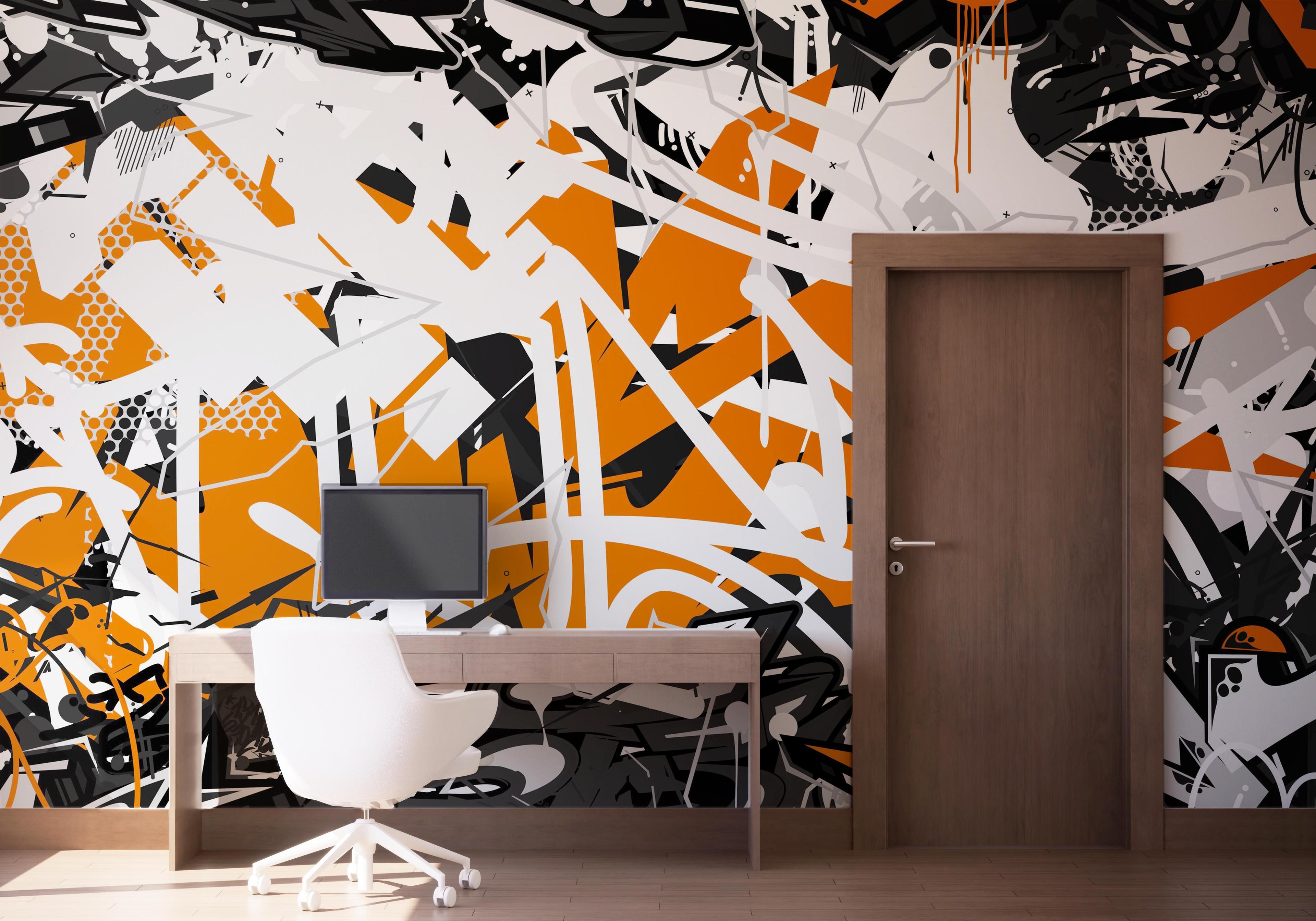 Fototapet Orange Grey Graffiti mockup 1