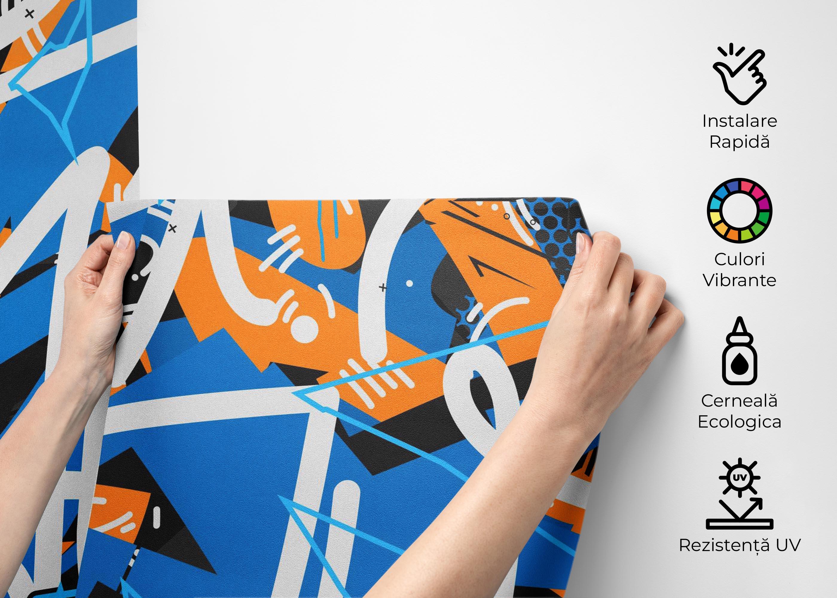 Fototapet Graffiti Blue Orange mockup 2