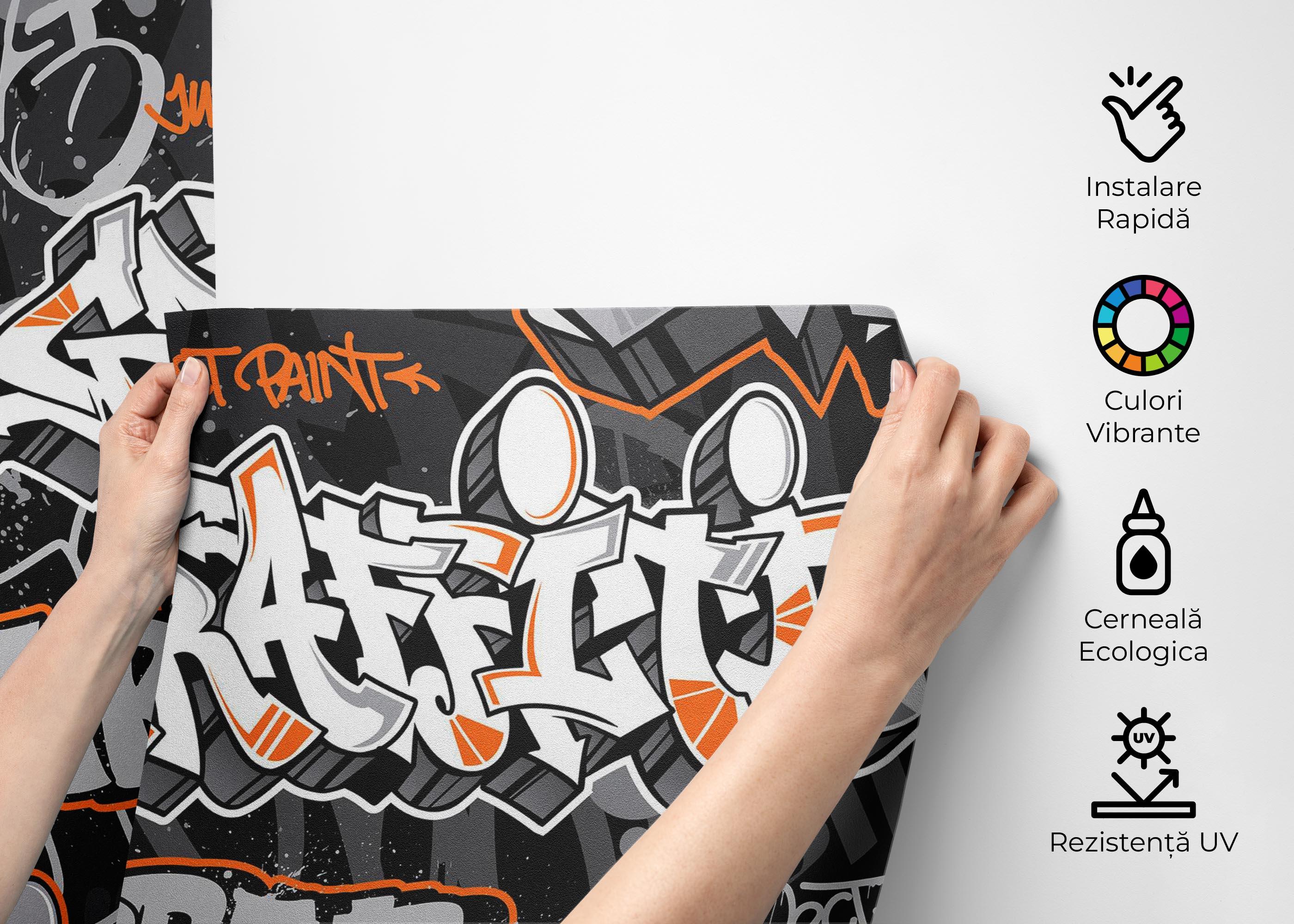 Fototapet Graffiti Orange Grey mockup 2