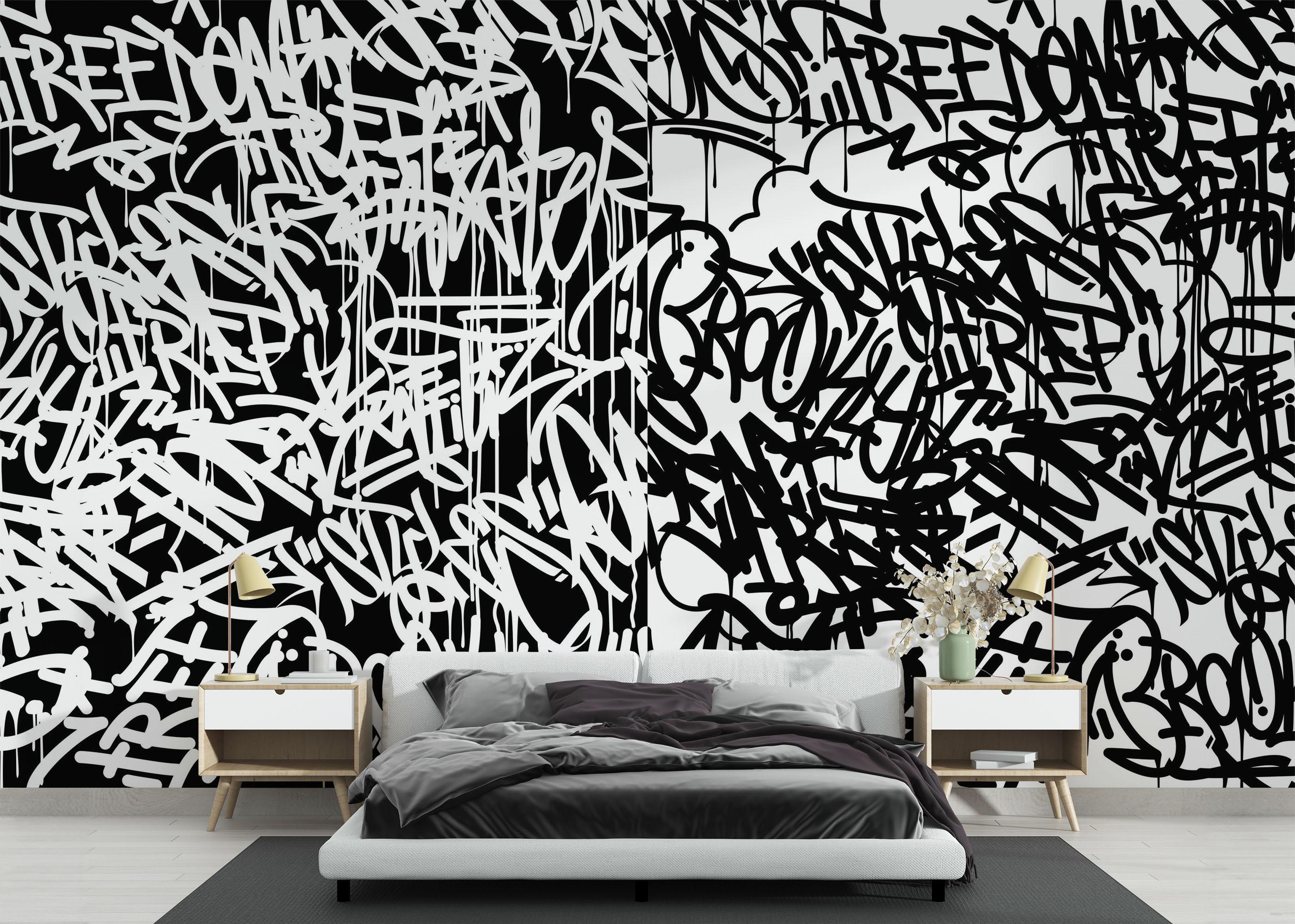 Fototapet Black White Graffiti mockup 3