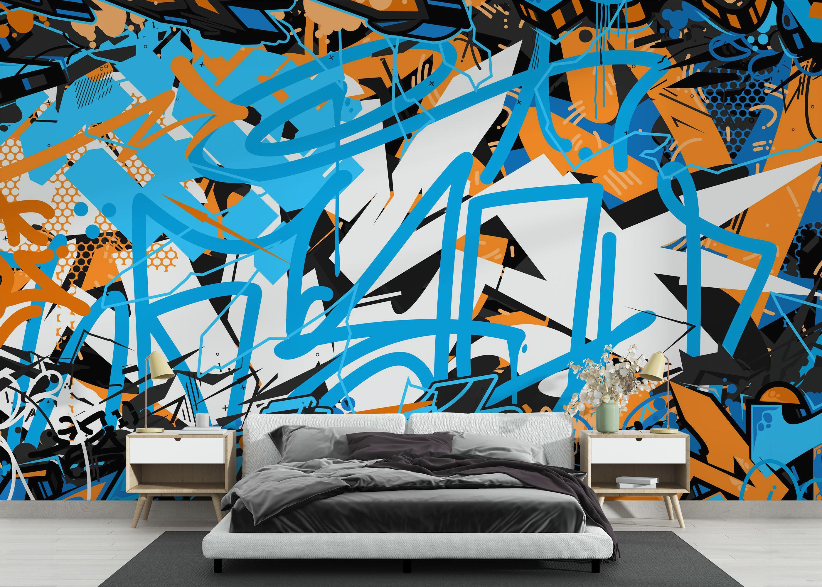 Fototapet Blue Graffiti Tag mockup 3