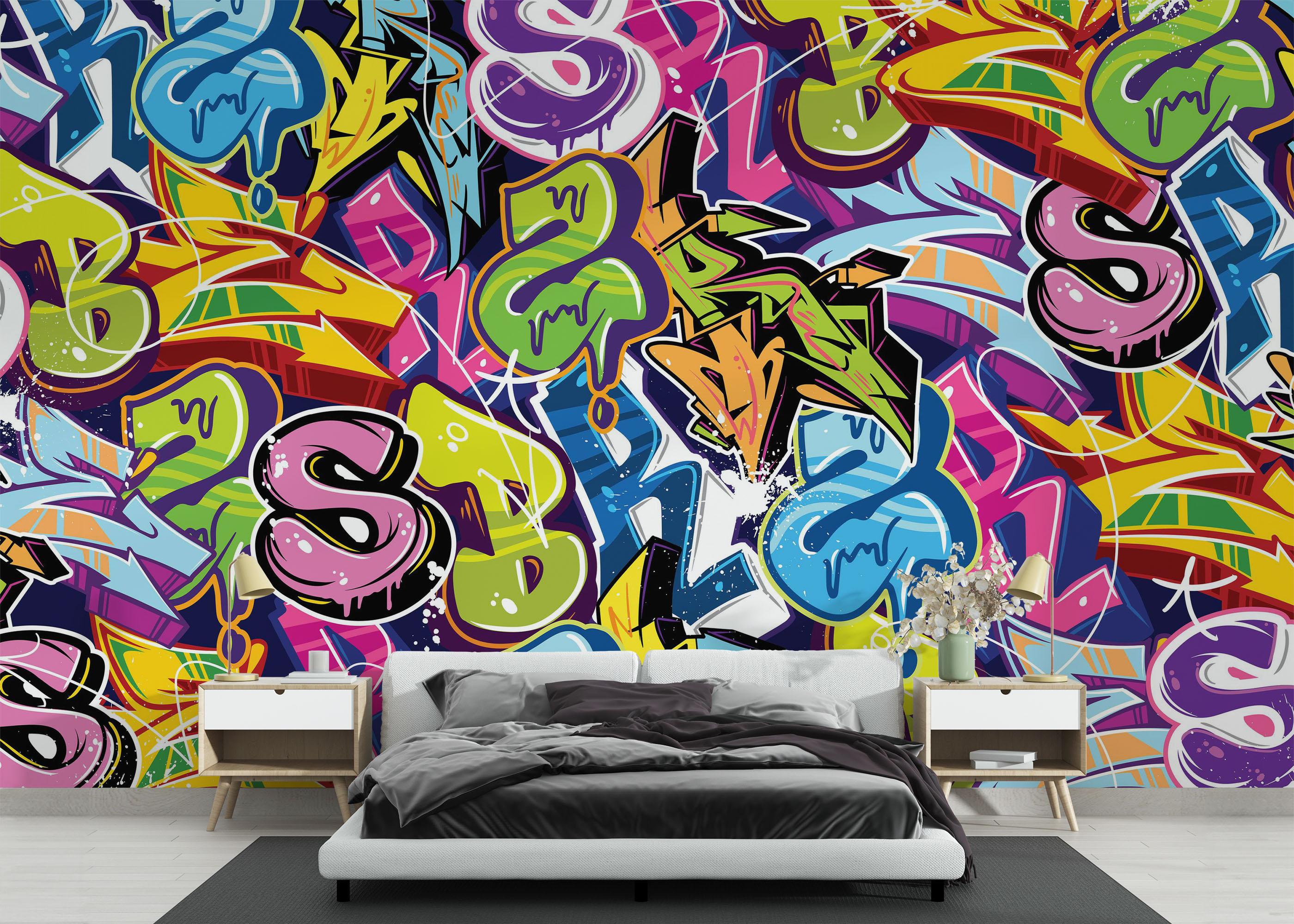 Fototapet Colorful Lettter Graffiti mockup 3