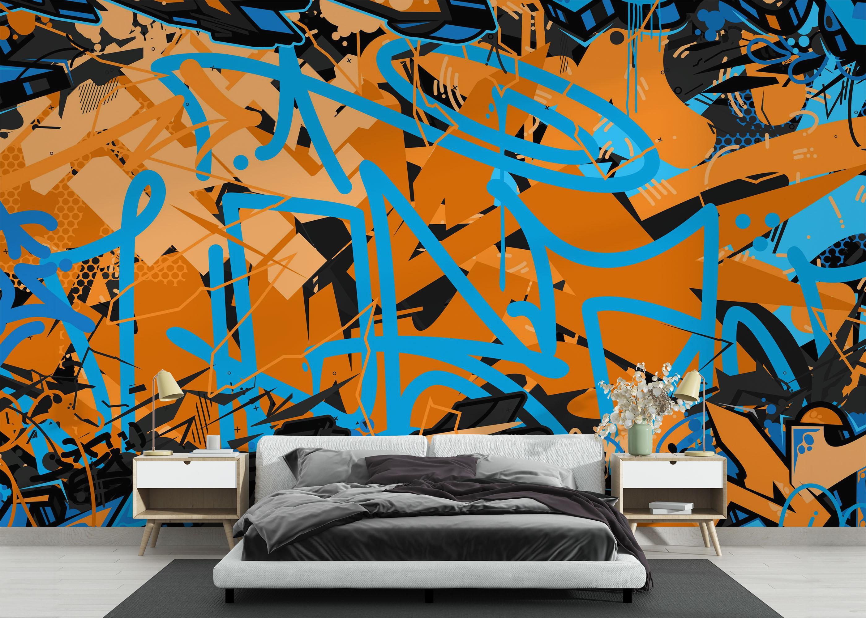 Fototapet Dark Orange Graffiti mockup 3