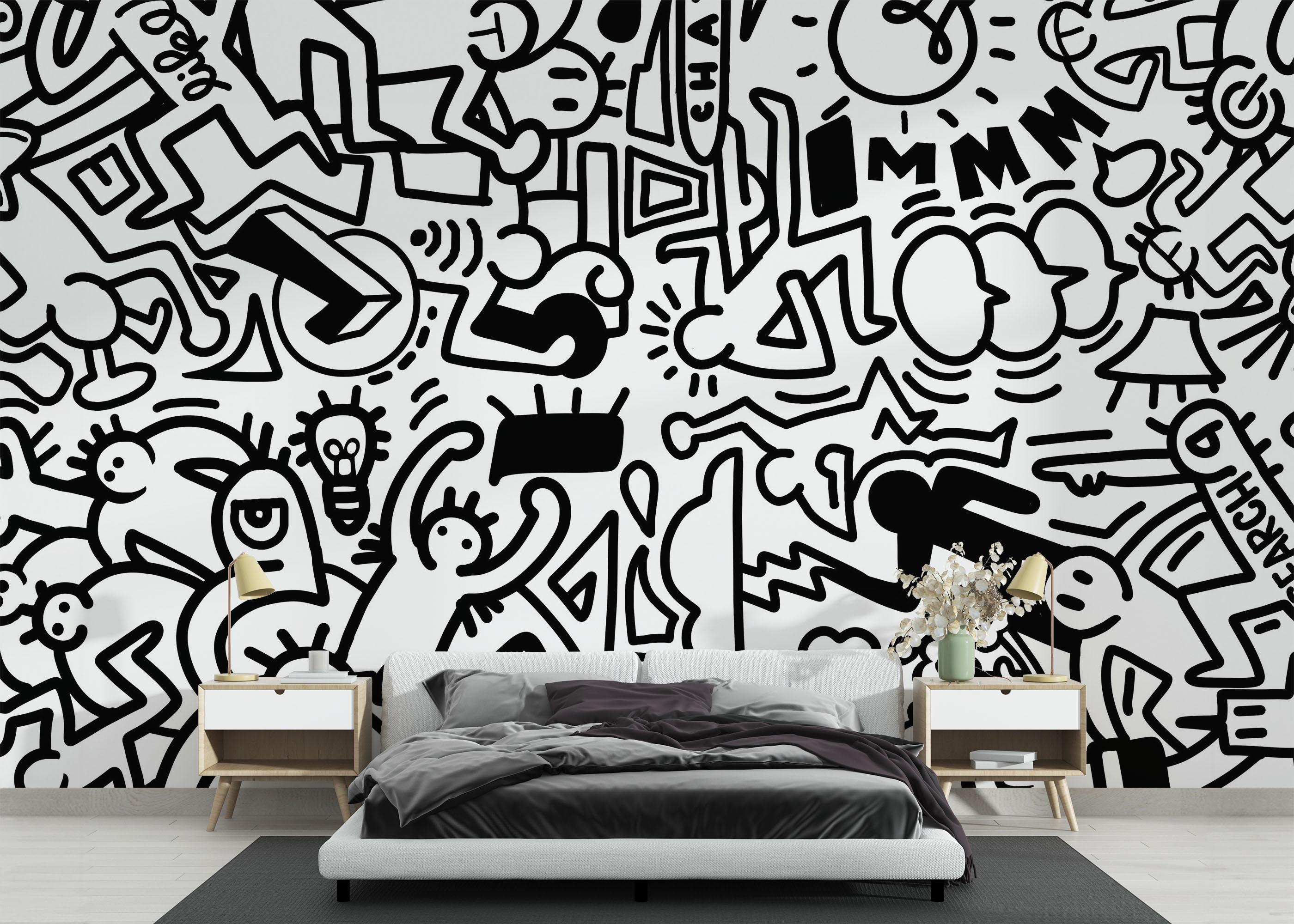 Fototapet Follow Graffiti Doodle mockup 3