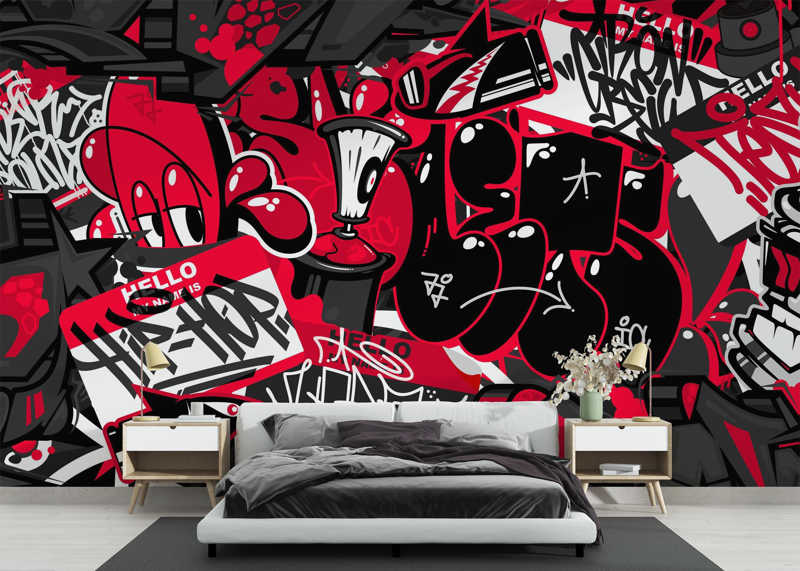Fototapet Graffiti Black Red mockup 3