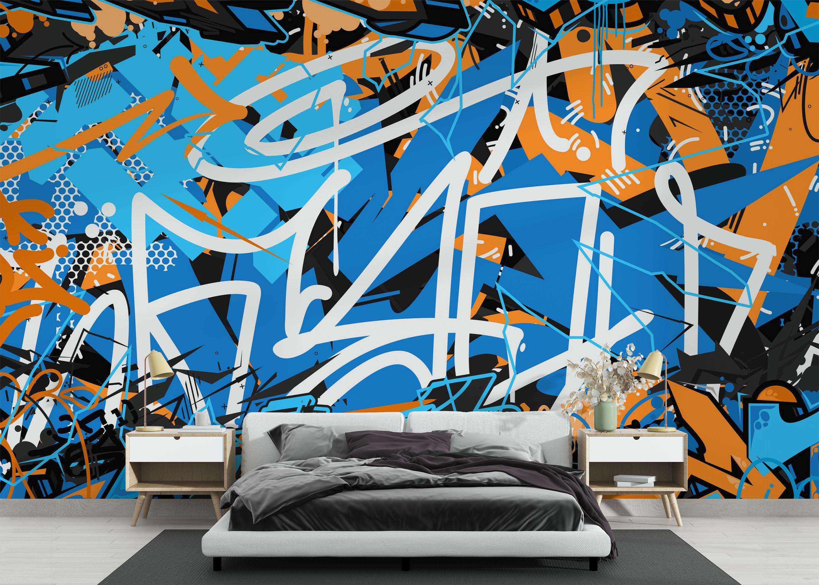 Fototapet Graffiti Blue Orange mockup 3