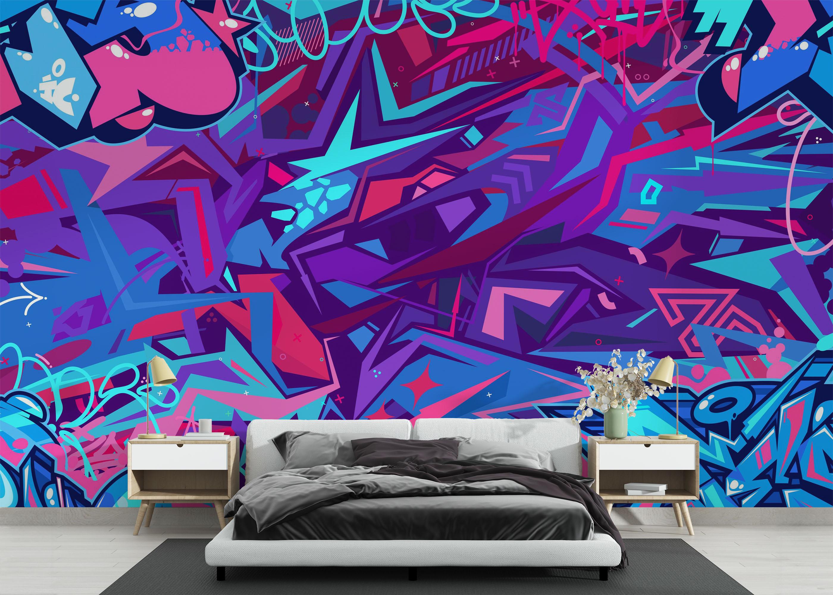 Fototapet Graffiti Blue Purple mockup 3